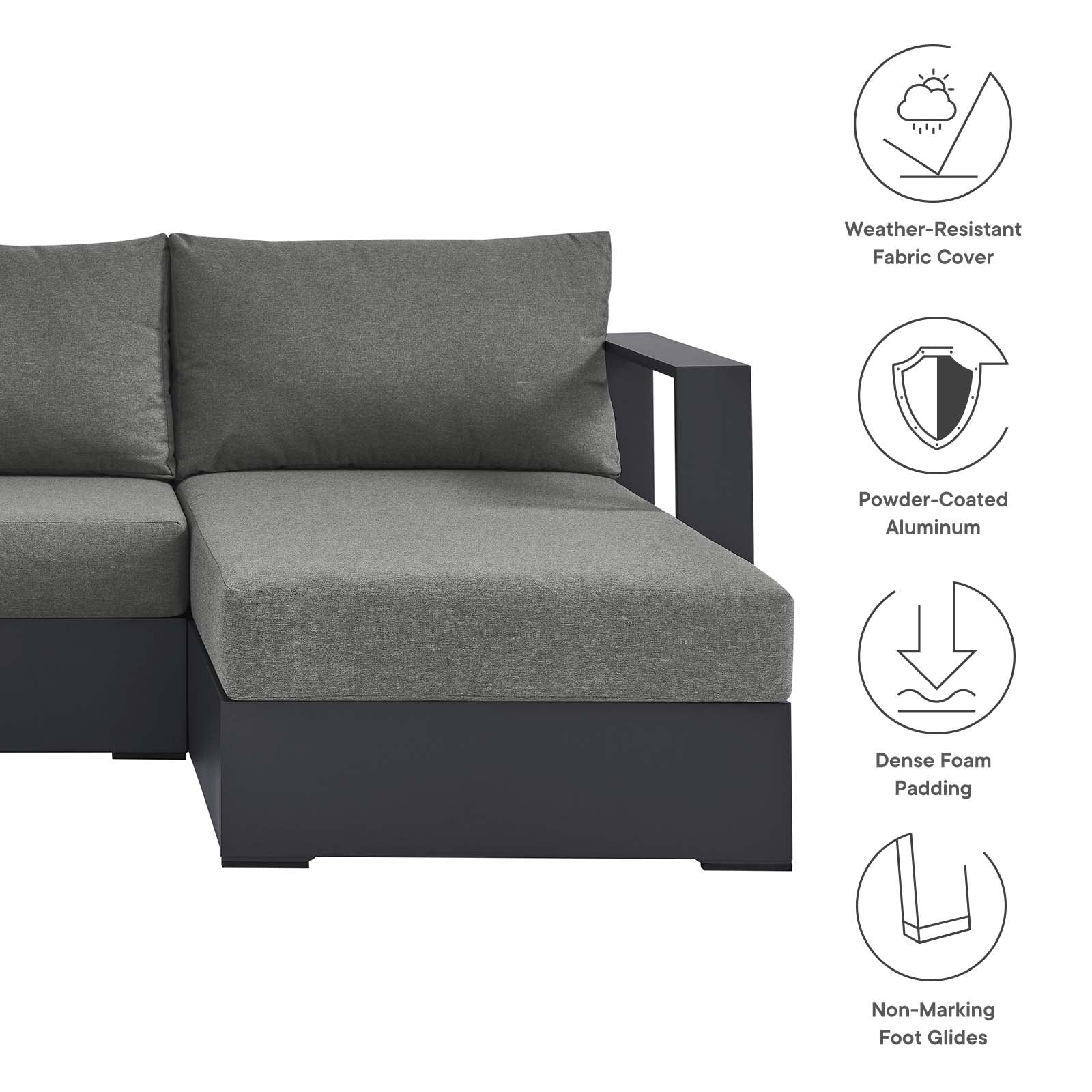 Tahoe Outdoor Patio Powder-Coated Aluminum 2-Piece Right-Facing Chaise Sectional Sofa Set By Modway - EEI-6669 - Image 4