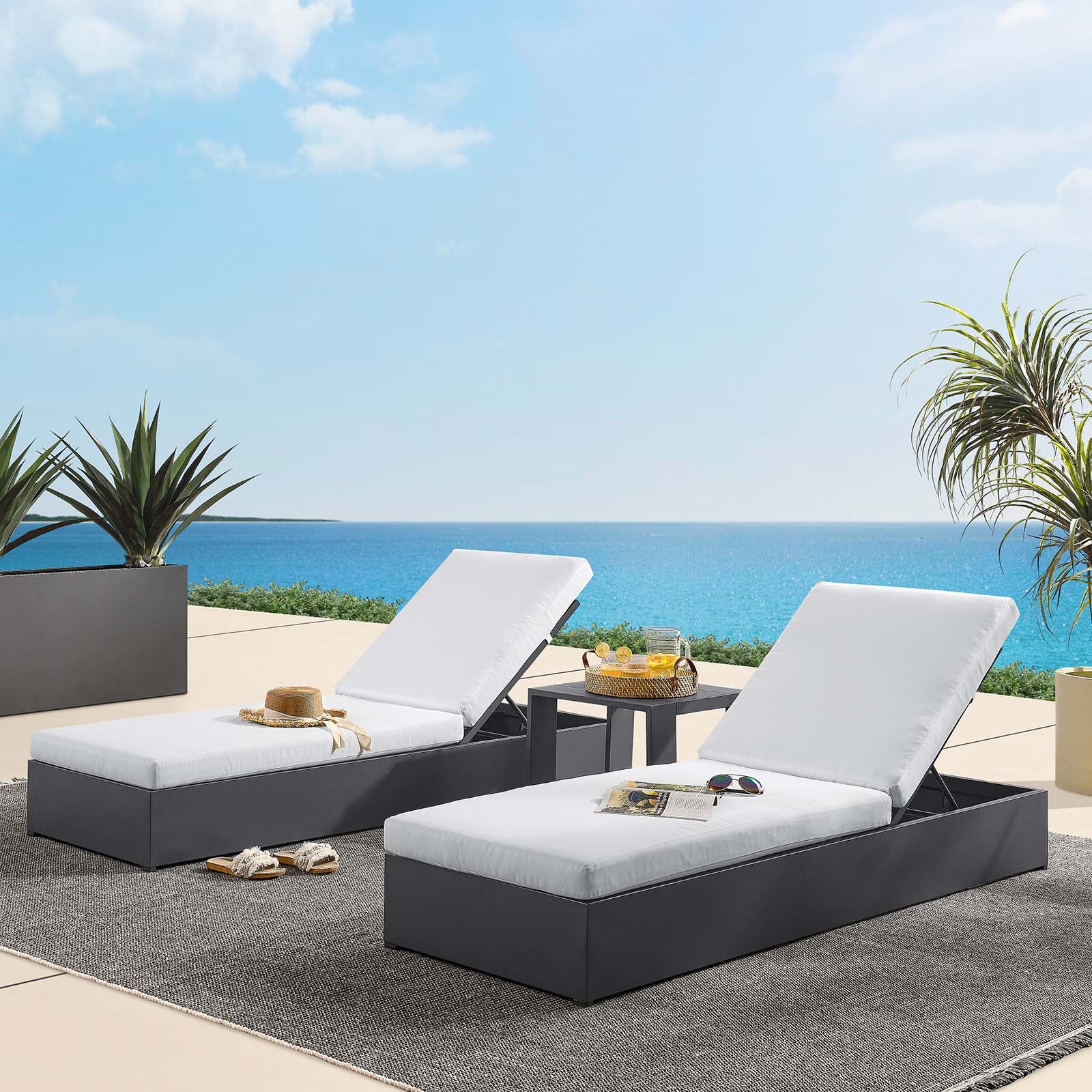 Tahoe Outdoor Patio Powder-Coated Aluminum 3-Piece Chaise Lounge Set By Modway - EEI-6673 - Image 18
