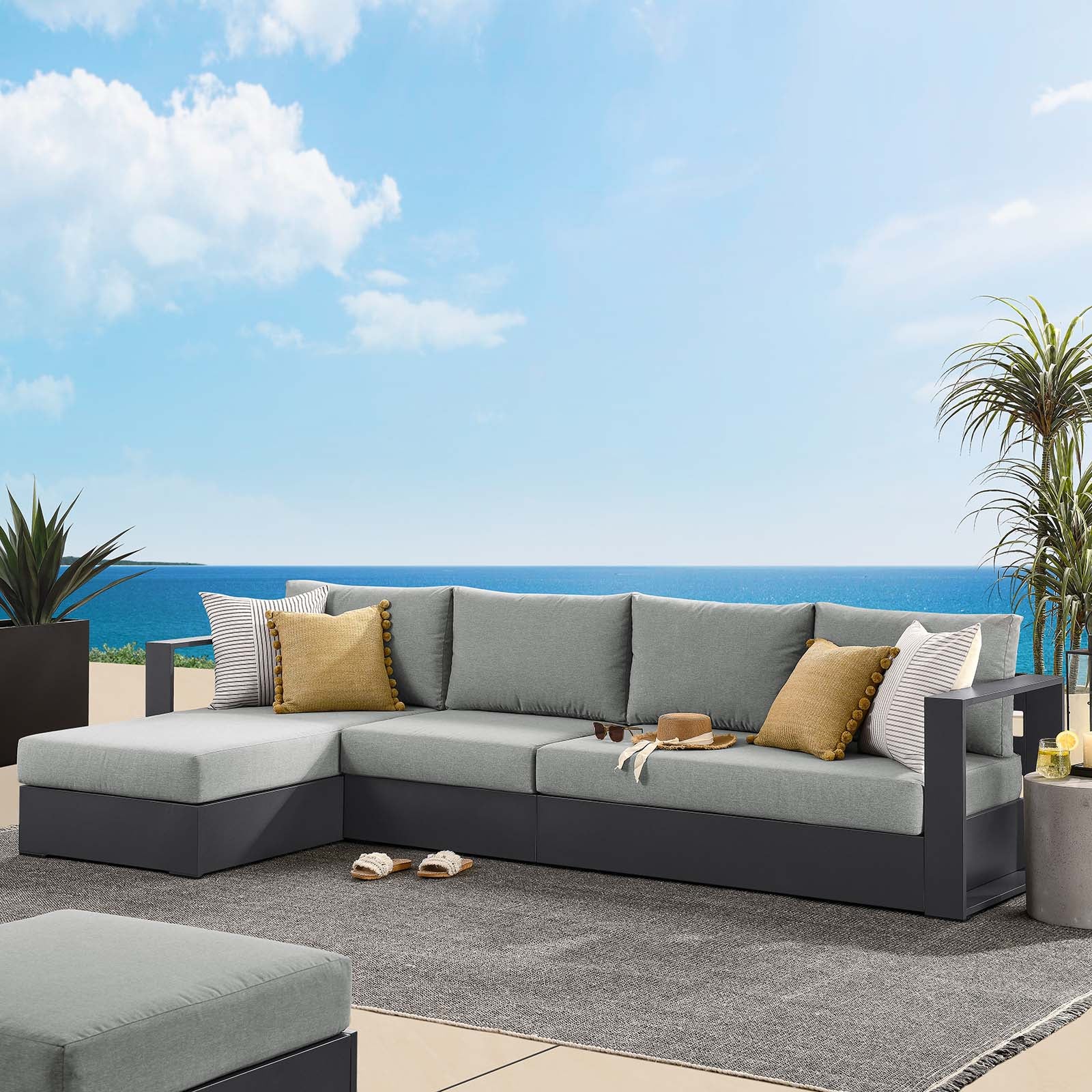 Tahoe Outdoor Patio Powder-Coated Aluminum 3-Piece Left-Facing Chaise Sectional Sofa Set By Modway - EEI-6672 - Image 16