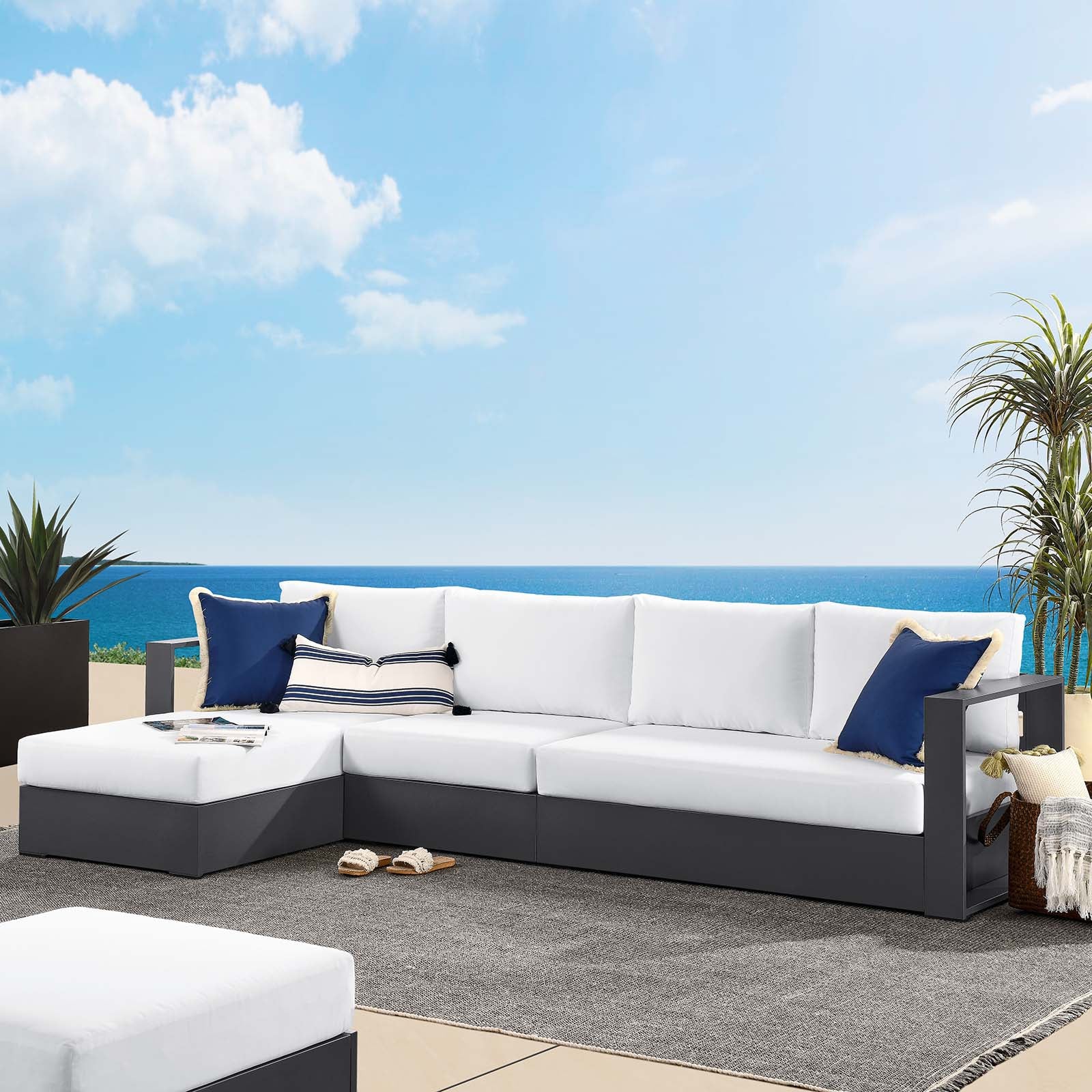 Tahoe Outdoor Patio Powder-Coated Aluminum 3-Piece Left-Facing Chaise Sectional Sofa Set By Modway - EEI-6672 - Image 24