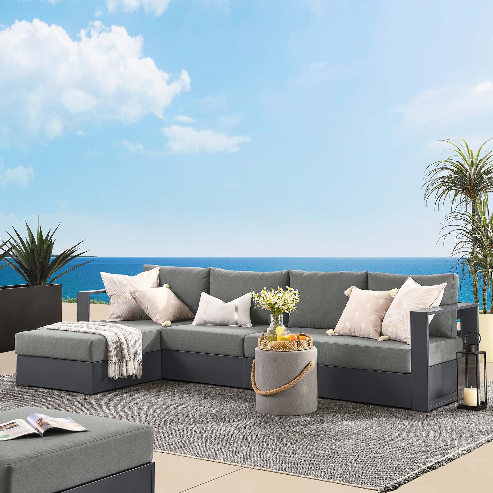 Tahoe Outdoor Patio Powder-Coated Aluminum 3-Piece Left-Facing Chaise Sectional Sofa Set By Modway - EEI-6672 - Image 8