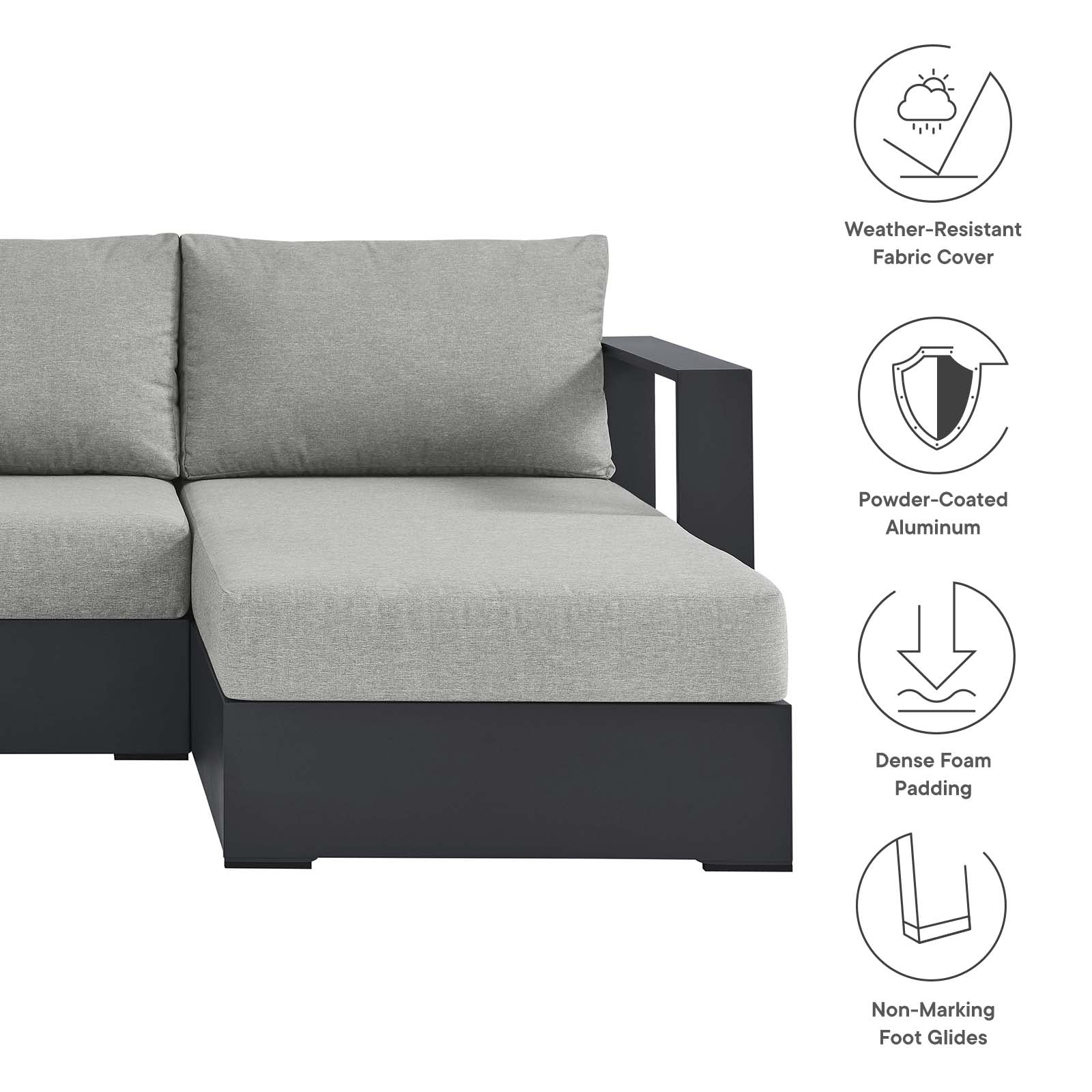 Tahoe Outdoor Patio Powder-Coated Aluminum 3-Piece Right-Facing Chaise Sectional Sofa Set By Modway - EEI-6671 - Image 11