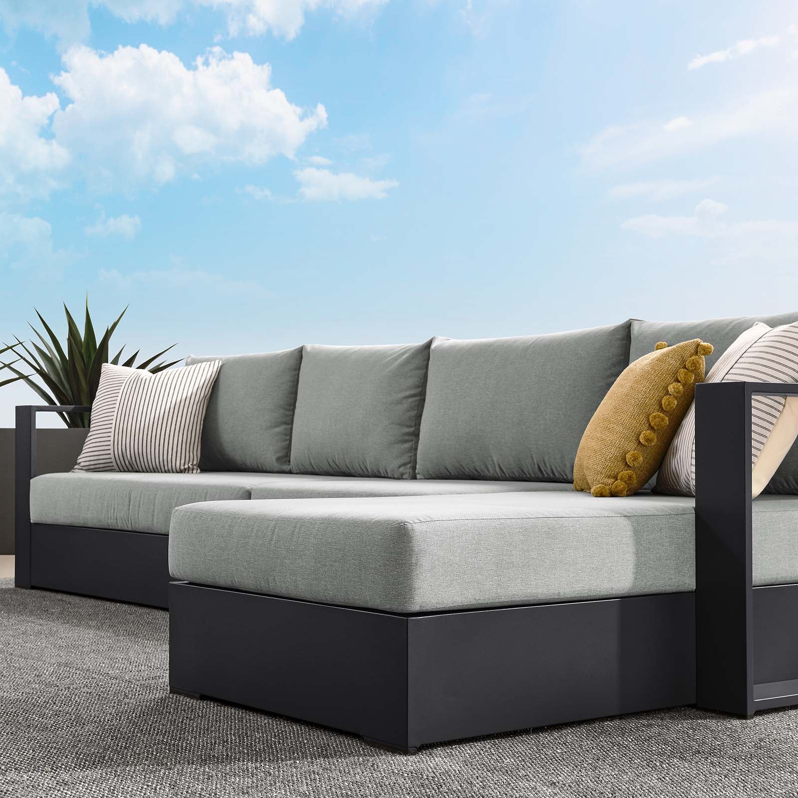 Tahoe Outdoor Patio Powder-Coated Aluminum 3-Piece Right-Facing Chaise Sectional Sofa Set By Modway - EEI-6671 - Image 15
