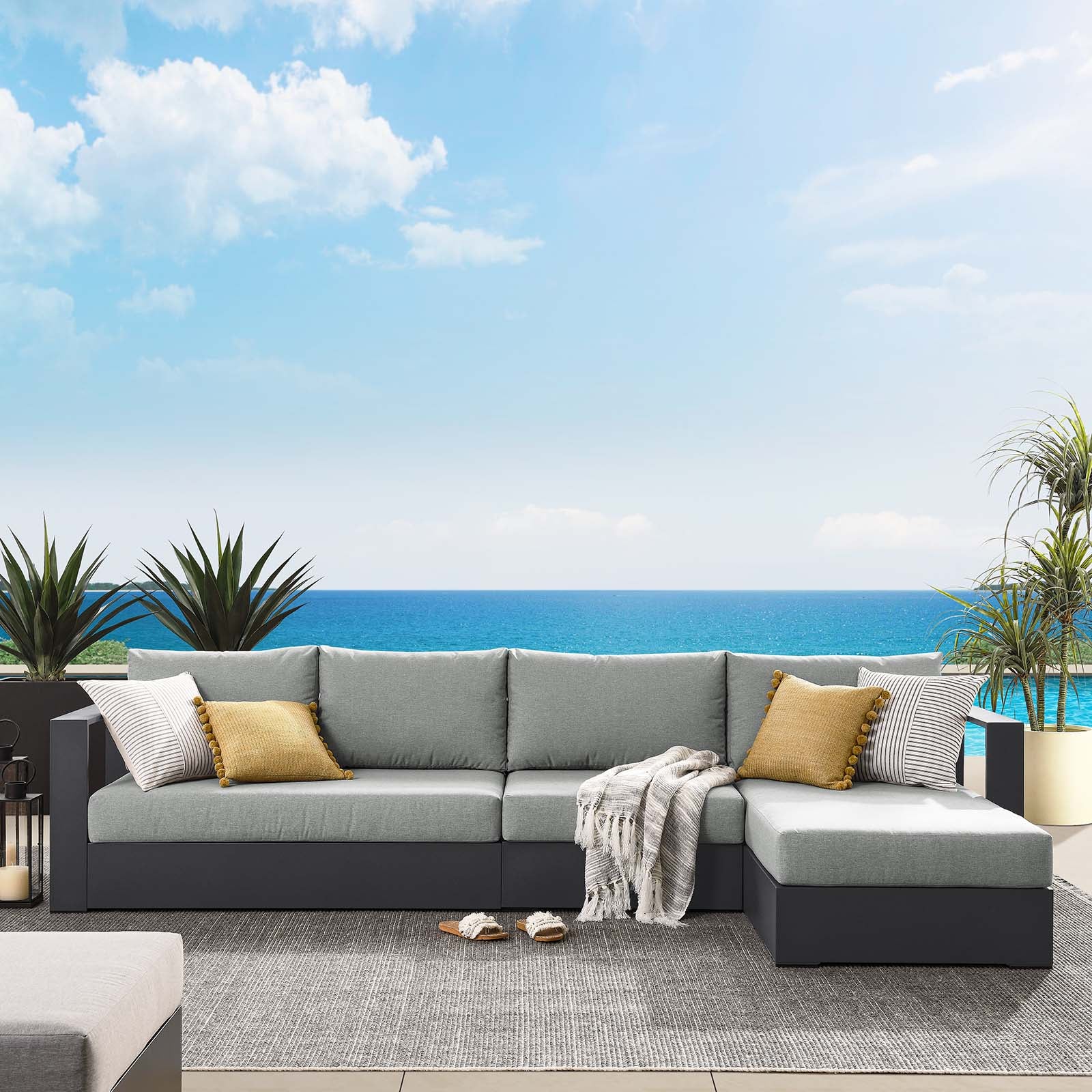 Tahoe Outdoor Patio Powder-Coated Aluminum 3-Piece Right-Facing Chaise Sectional Sofa Set By Modway - EEI-6671 - Image 16