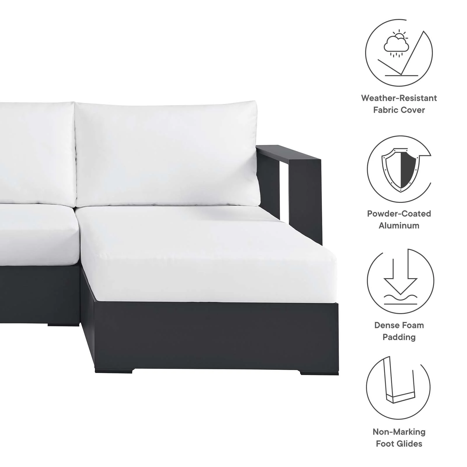 Tahoe Outdoor Patio Powder-Coated Aluminum 3-Piece Right-Facing Chaise Sectional Sofa Set By Modway - EEI-6671 - Image 19