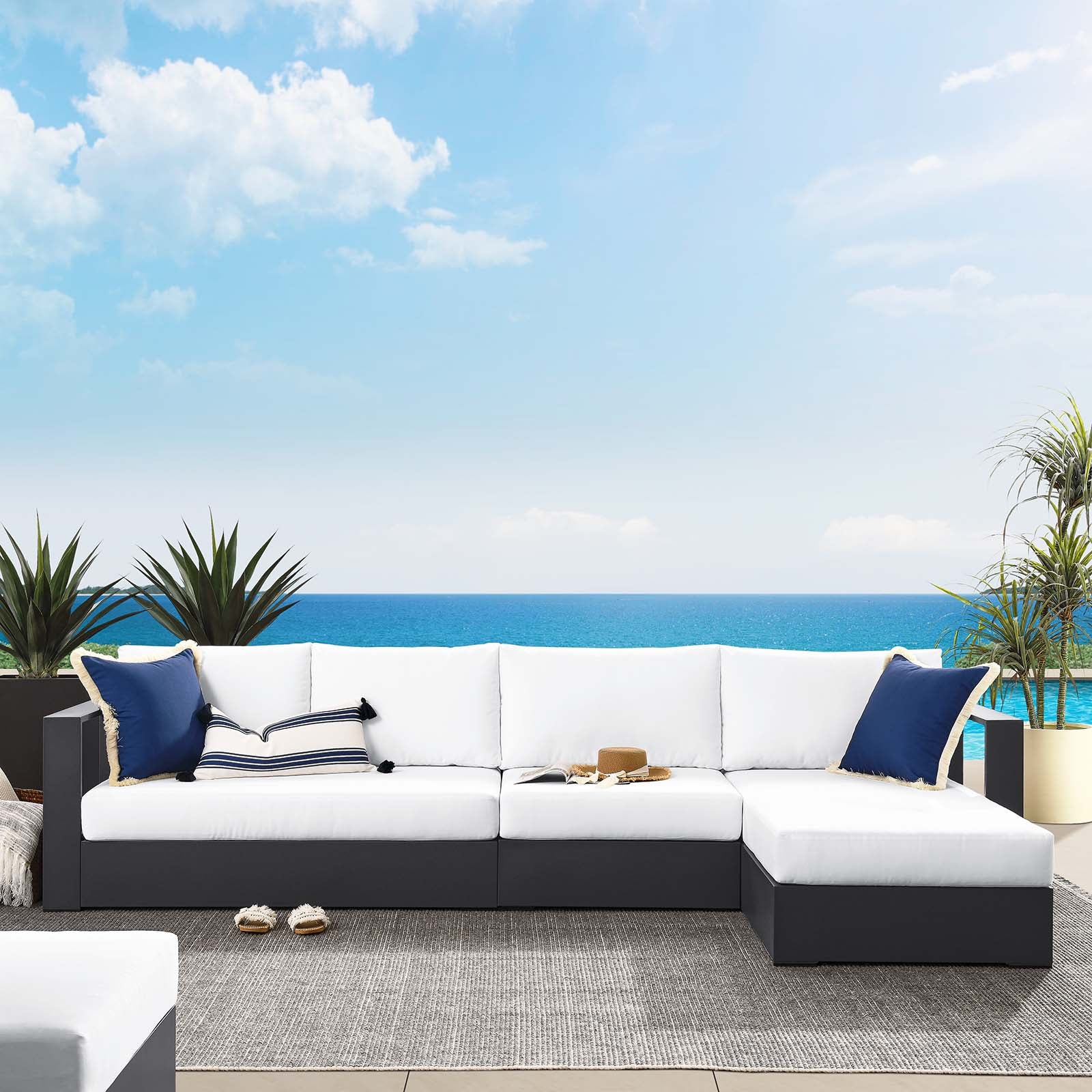 Tahoe Outdoor Patio Powder-Coated Aluminum 3-Piece Right-Facing Chaise Sectional Sofa Set By Modway - EEI-6671 - Image 24