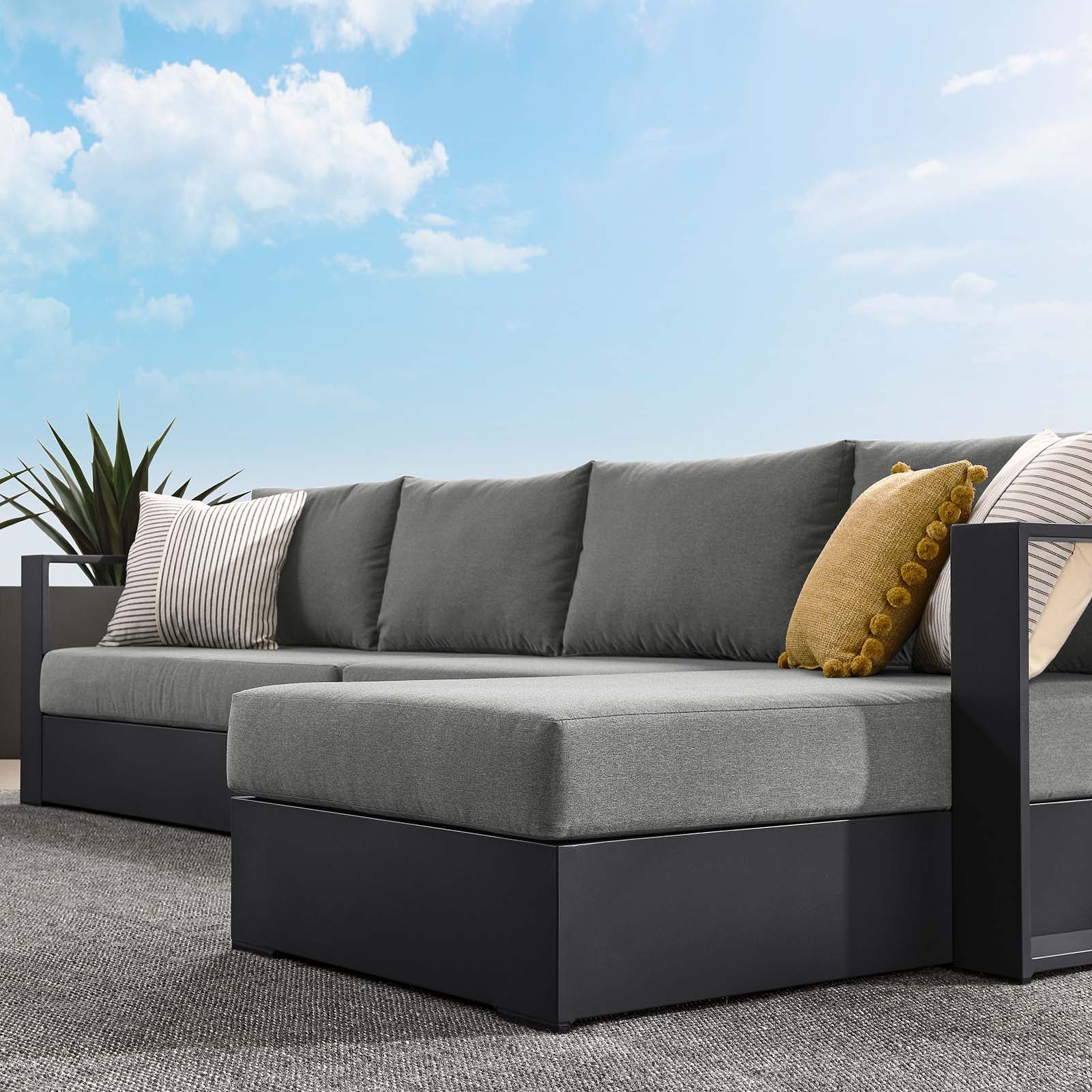 Tahoe Outdoor Patio Powder-Coated Aluminum 3-Piece Right-Facing Chaise Sectional Sofa Set By Modway - EEI-6671 - Image 8