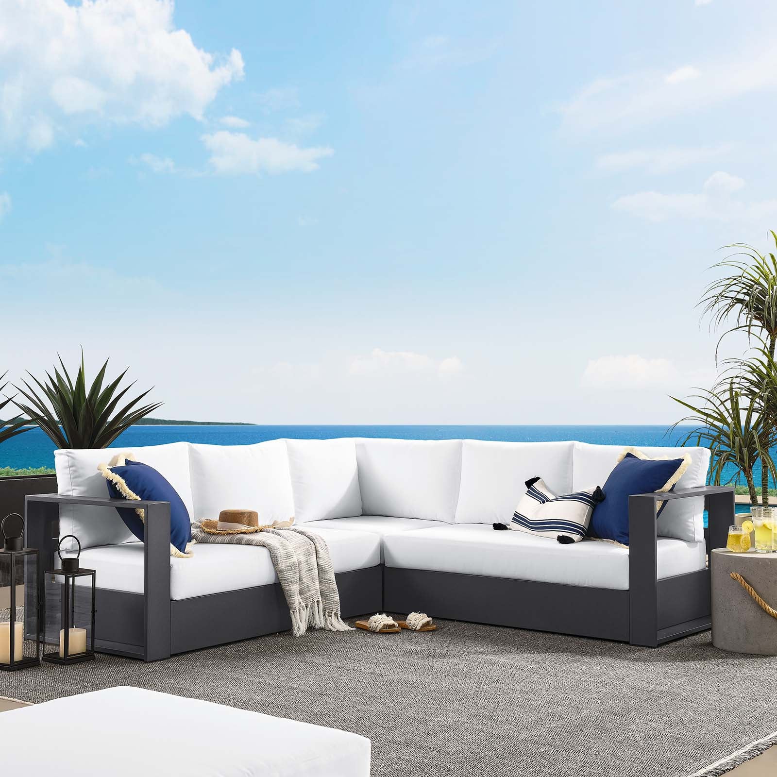 Tahoe Outdoor Patio Powder-Coated Aluminum 3-Piece Sectional Sofa Set By Modway - EEI-6668 - Image 24