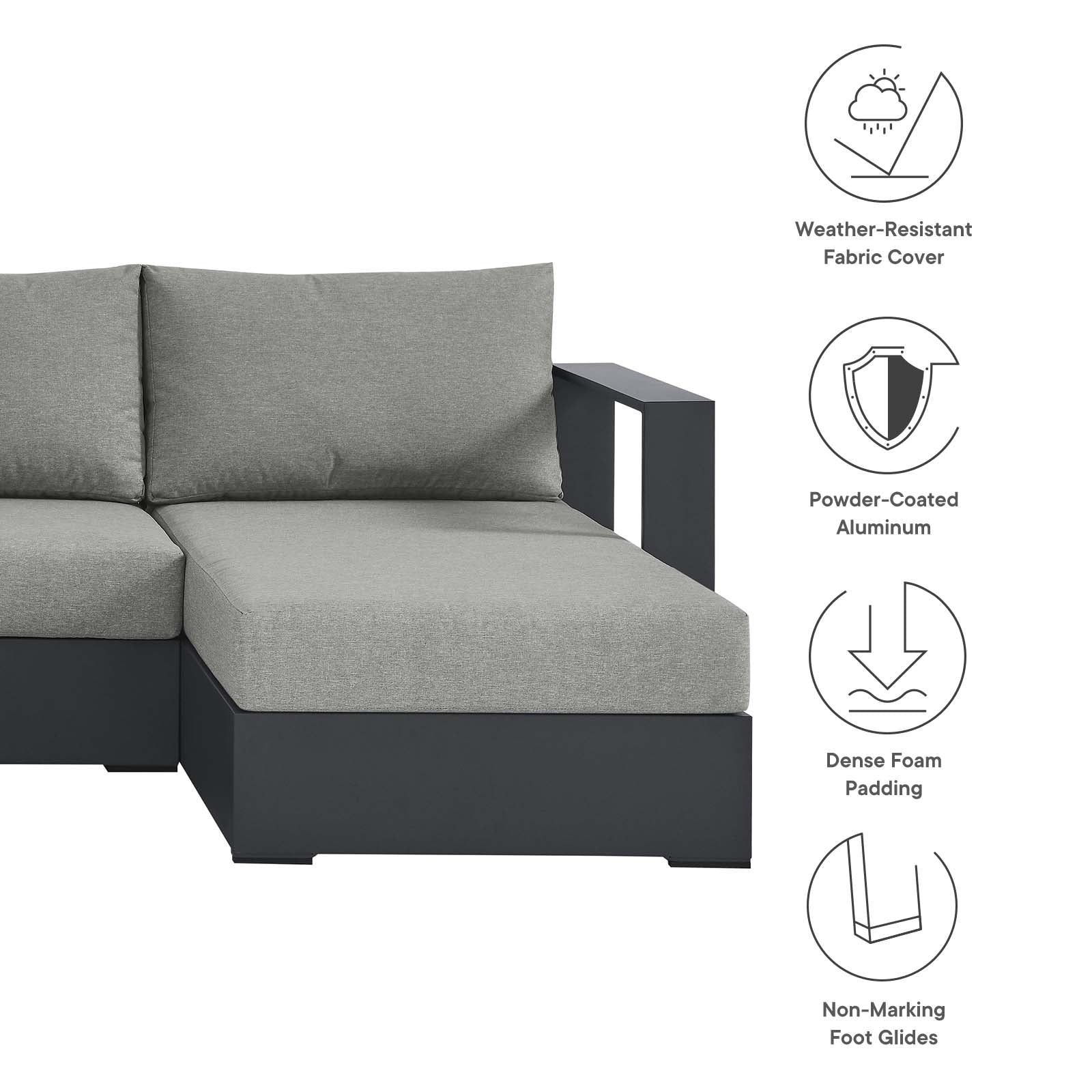 Tahoe Outdoor Patio Powder-Coated Aluminum 4-Piece Sectional Sofa Set By Modway - EEI-6676 - Image 11