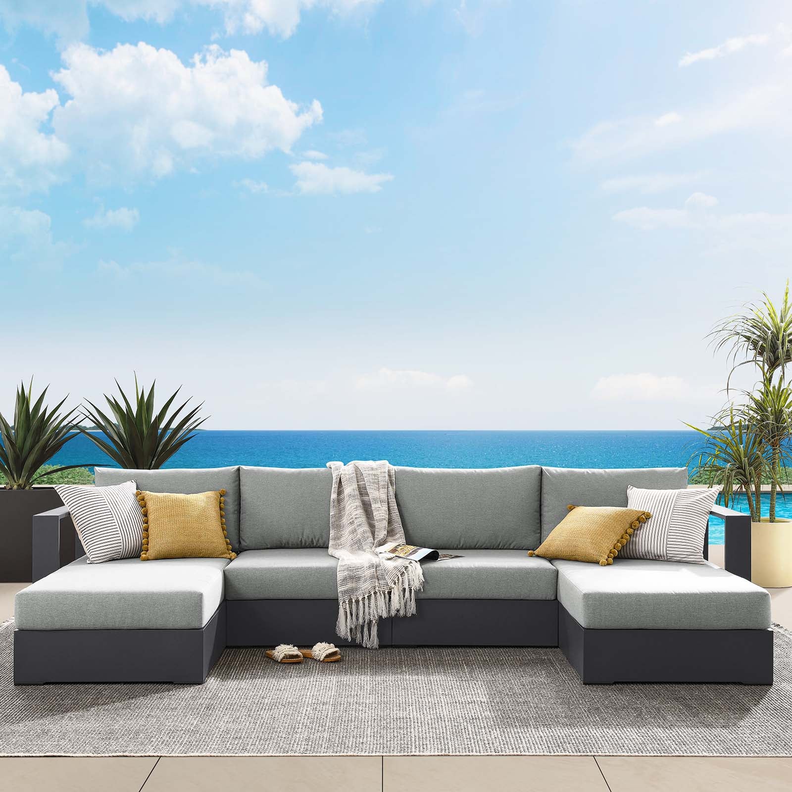 Tahoe Outdoor Patio Powder-Coated Aluminum 4-Piece Sectional Sofa Set By Modway - EEI-6676 - Image 16