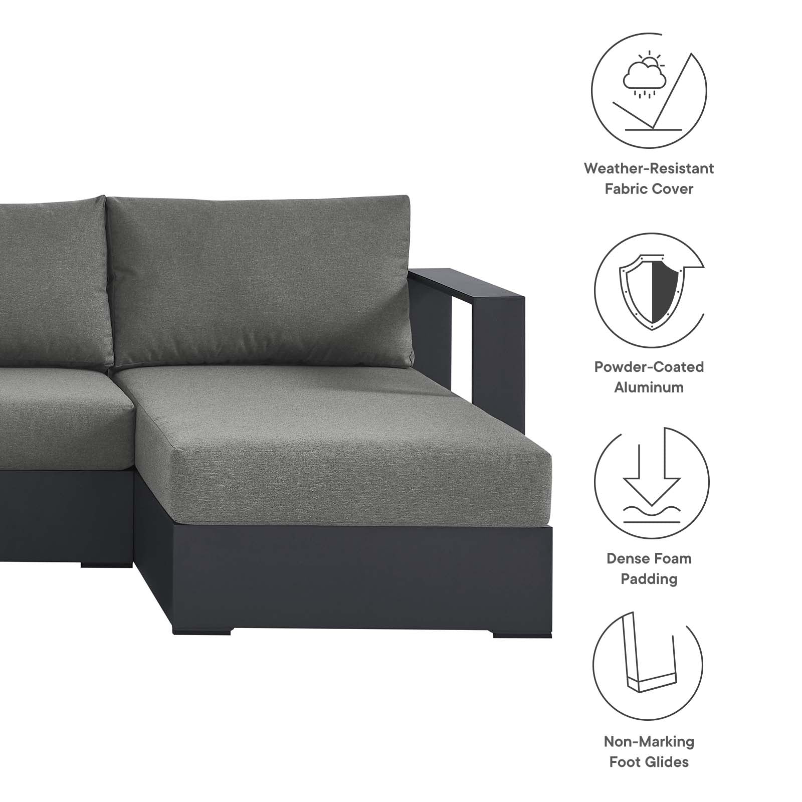 Tahoe Outdoor Patio Powder-Coated Aluminum 4-Piece Sectional Sofa Set By Modway - EEI-6676 - Image 4