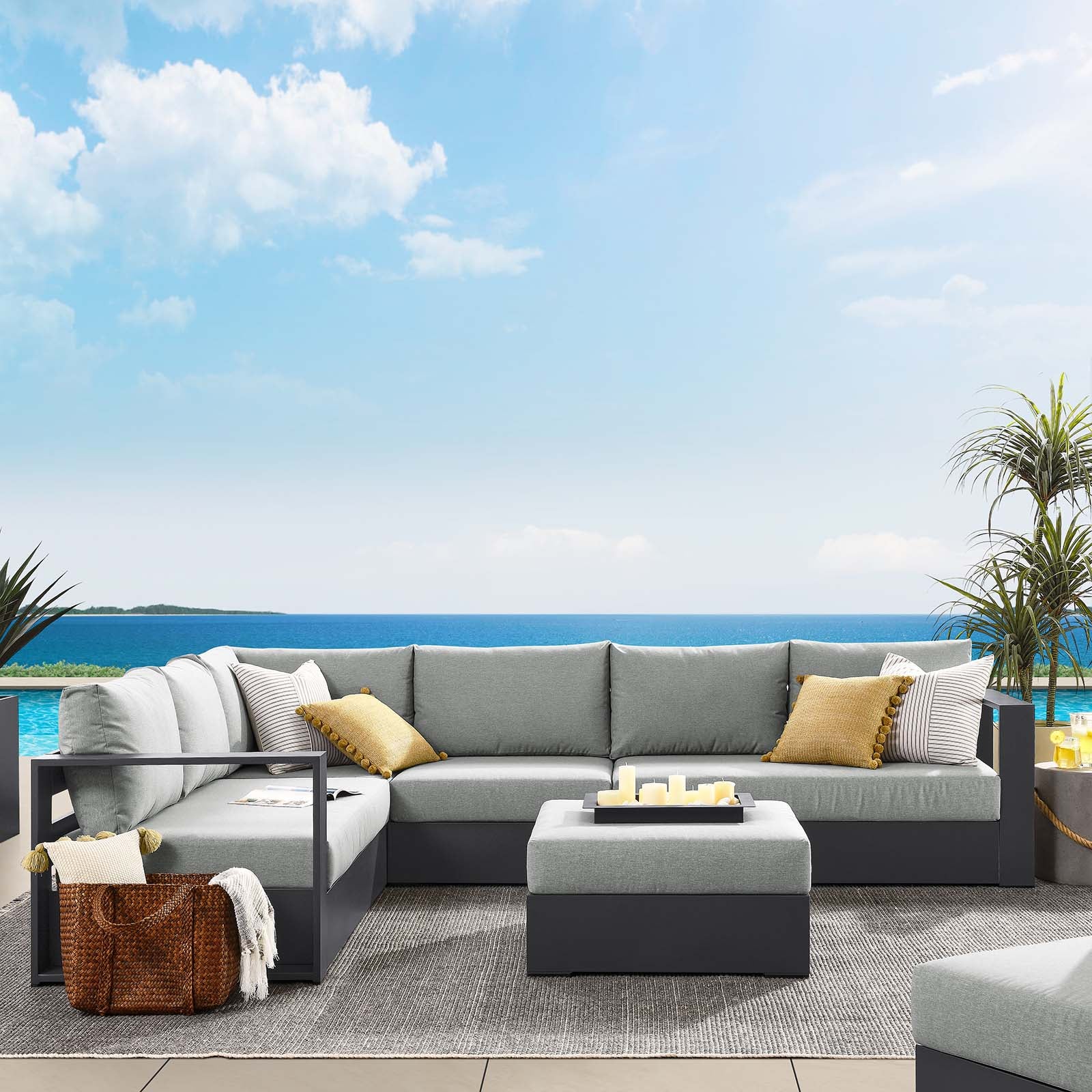Tahoe Outdoor Patio Powder-Coated Aluminum 5-Piece Sectional Sofa Set By Modway - EEI-6674 - Image 11