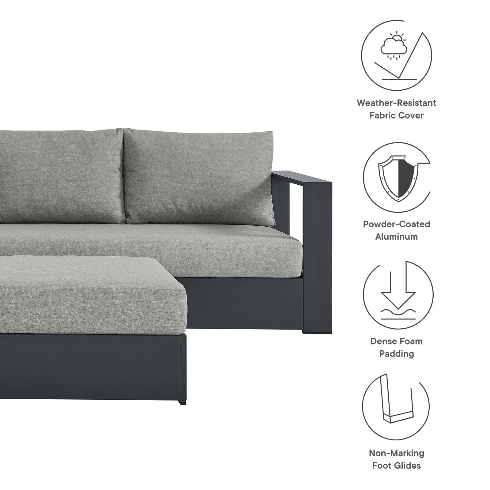 Tahoe Outdoor Patio Powder-Coated Aluminum 5-Piece Sectional Sofa Set By Modway - EEI-6674 - Image 13