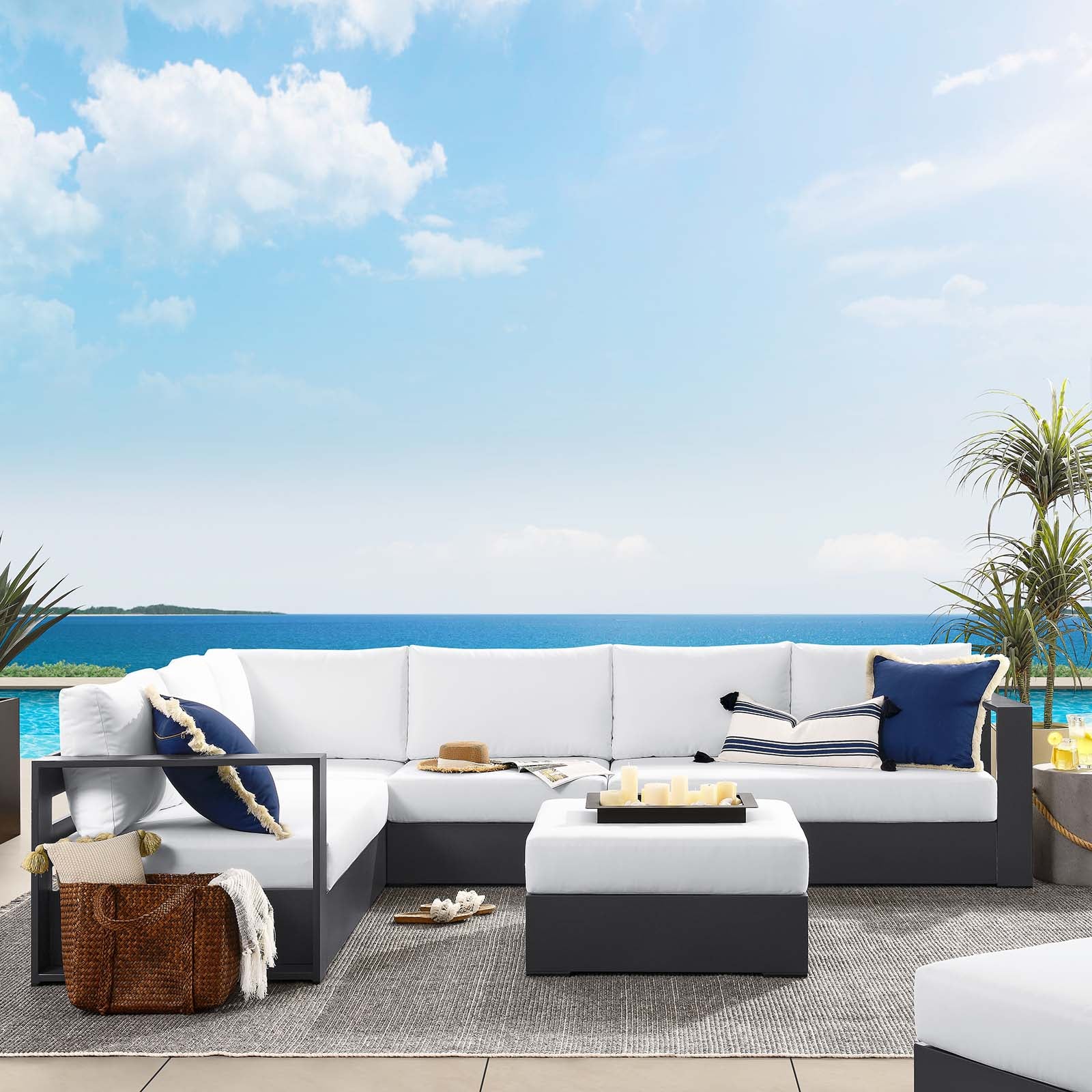 Tahoe Outdoor Patio Powder-Coated Aluminum 5-Piece Sectional Sofa Set By Modway - EEI-6674 - Image 20