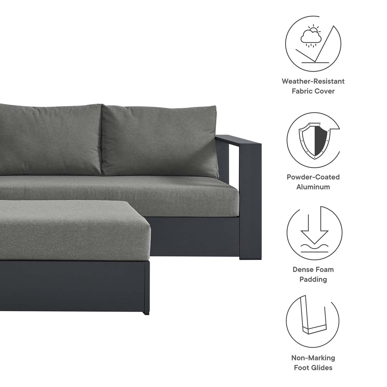 Tahoe Outdoor Patio Powder-Coated Aluminum 5-Piece Sectional Sofa Set By Modway - EEI-6674 - Image 4