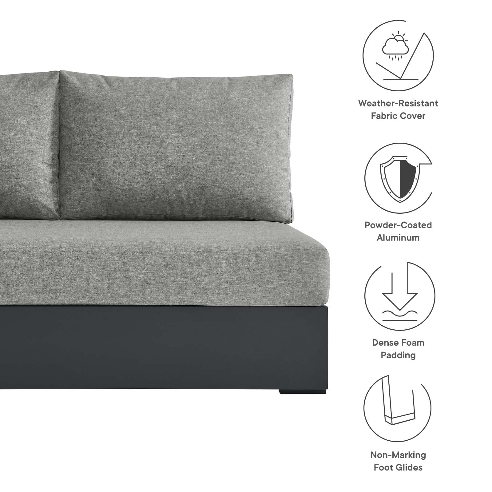 Tahoe Outdoor Patio Powder-Coated Aluminum Modular Left-Facing Loveseat By Modway - EEI-6629 - Image 14