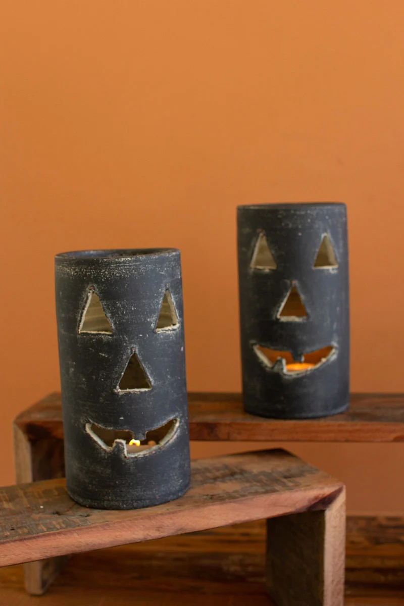 Tall Black Clay Jack-O-Lantern By Kalalou - Image 2