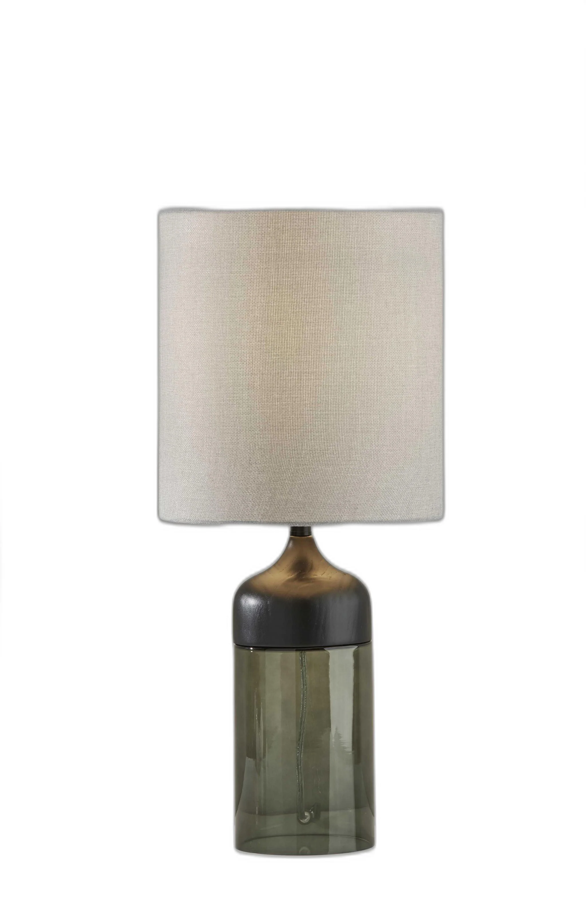 Tall Black Wood Smoked Glass Base with Lightly Textured Round Shade Table Lamp By Homeroots - Image 2