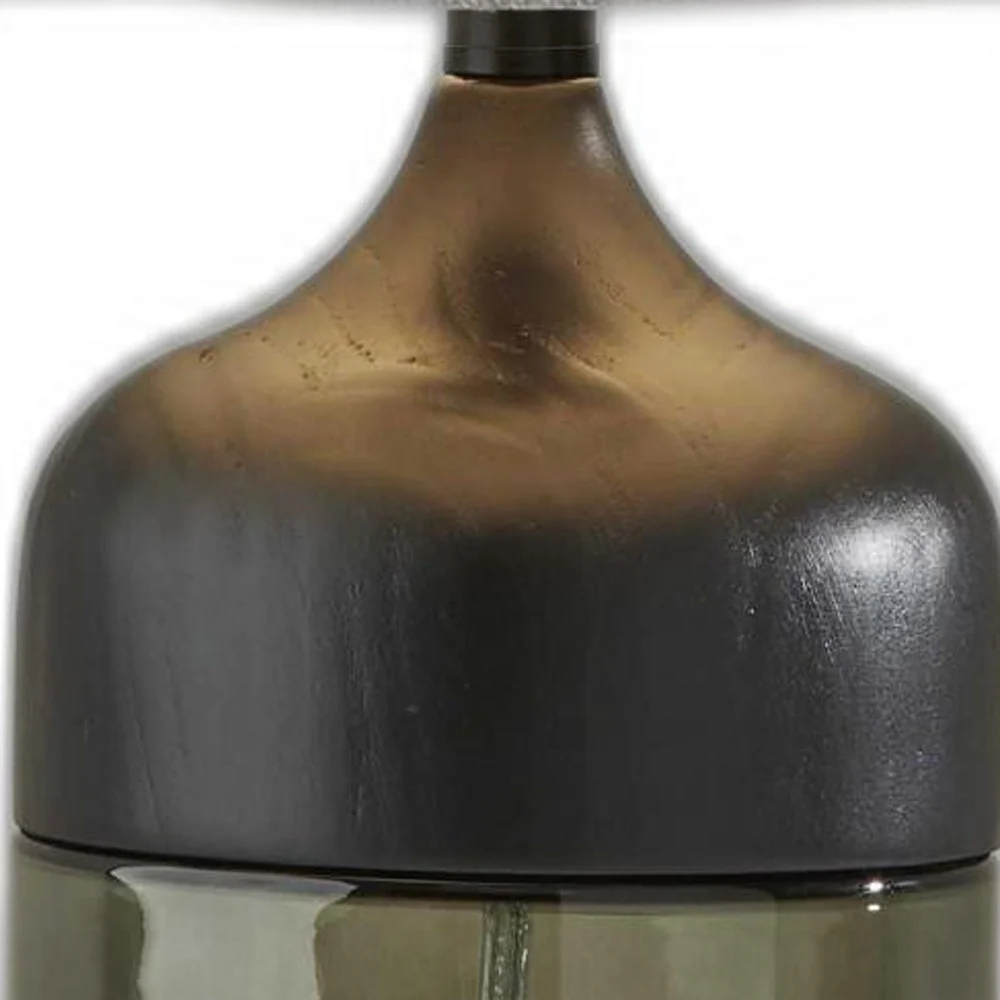 Tall Black Wood Smoked Glass Base with Lightly Textured Round Shade Table Lamp By Homeroots - Image 3