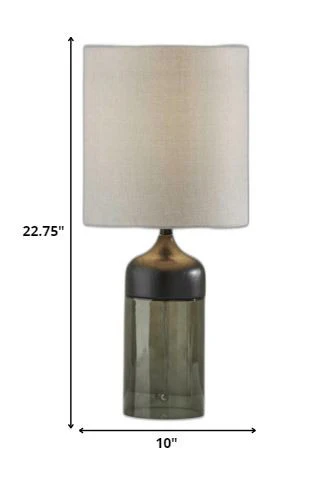 Tall Black Wood Smoked Glass Base with Lightly Textured Round Shade Table Lamp By Homeroots - Image 5