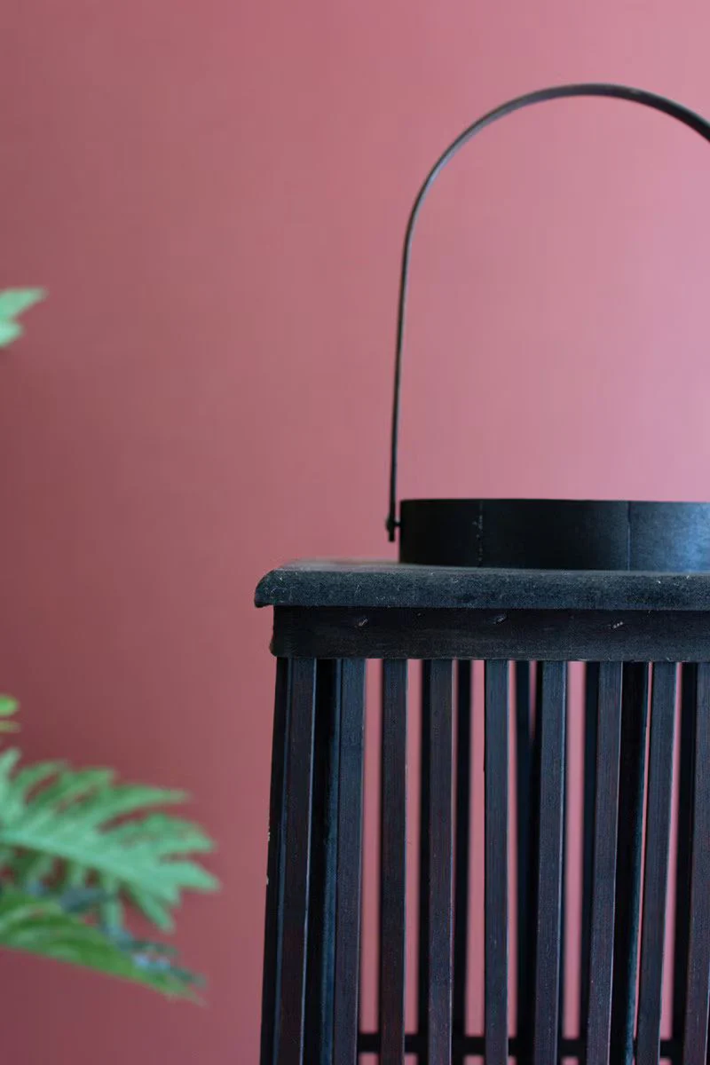 Tall Brown Rectangle Bamboo Lantern - W Glass Insert Large By Kalalou - Image 3
