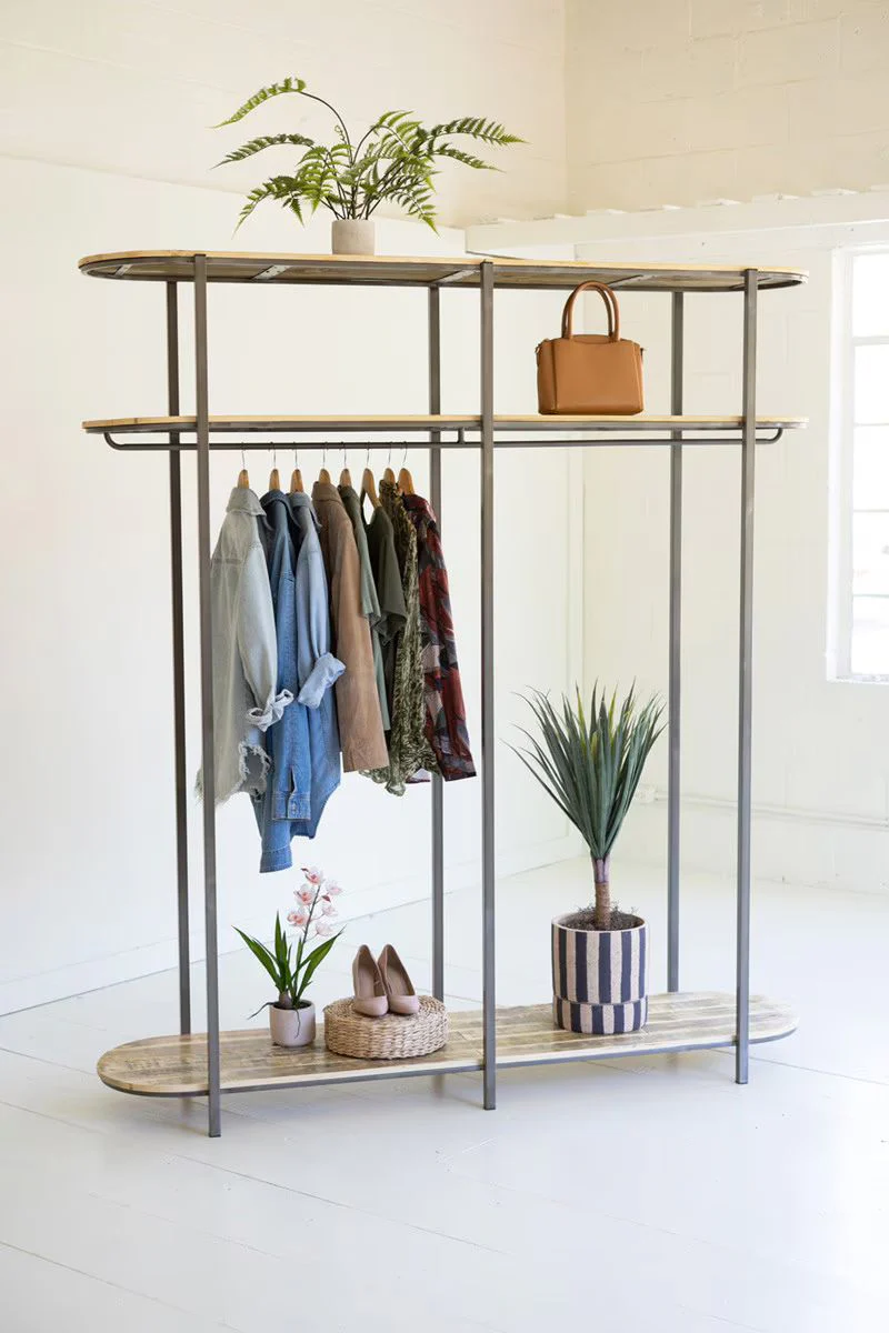 Tall Iron And Recycled Wood Garment Display By Kalalou - Image 3