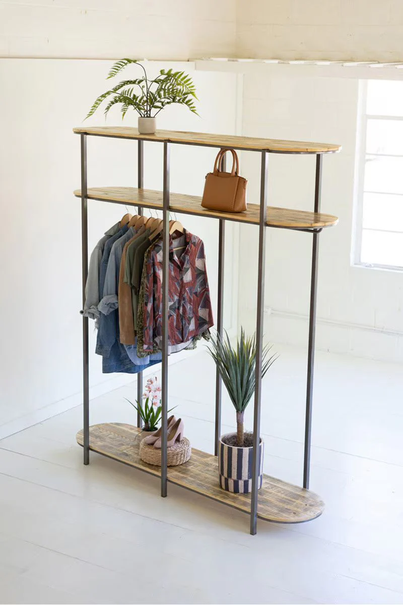 Tall Iron And Recycled Wood Garment Display By Kalalou - Image 6