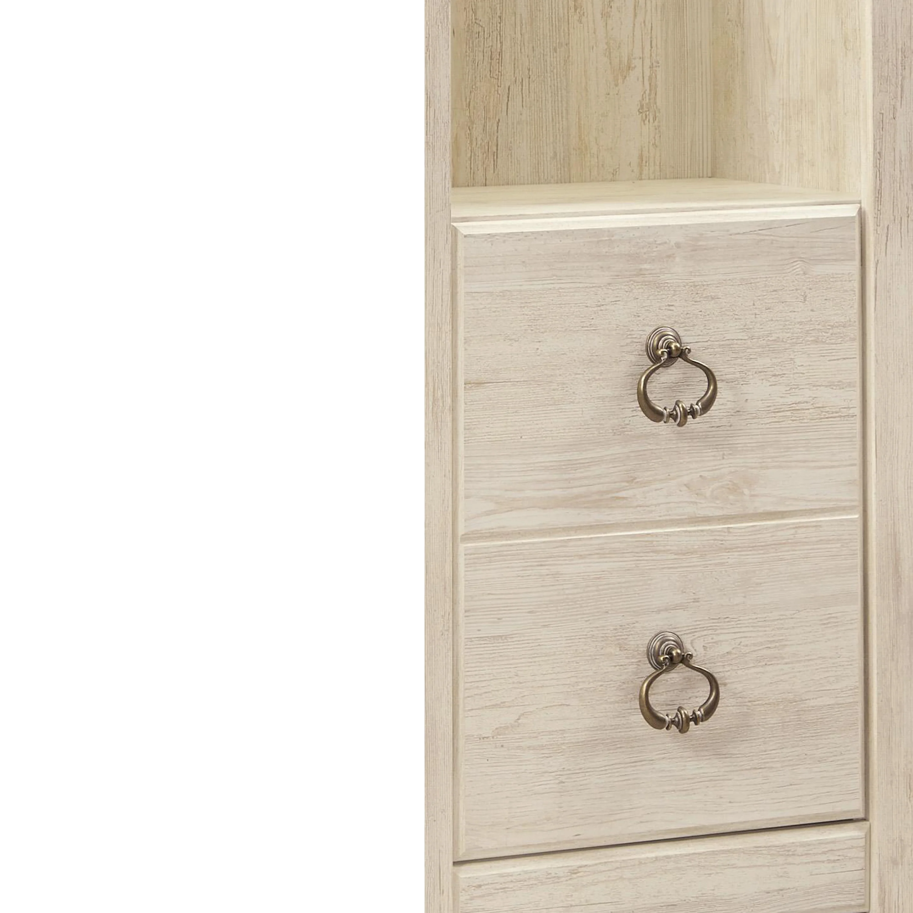 Tall Pier with 1 Door Cabinet and 2 Adjustable Glass Shelves, Antique White By Benzara - Image 3