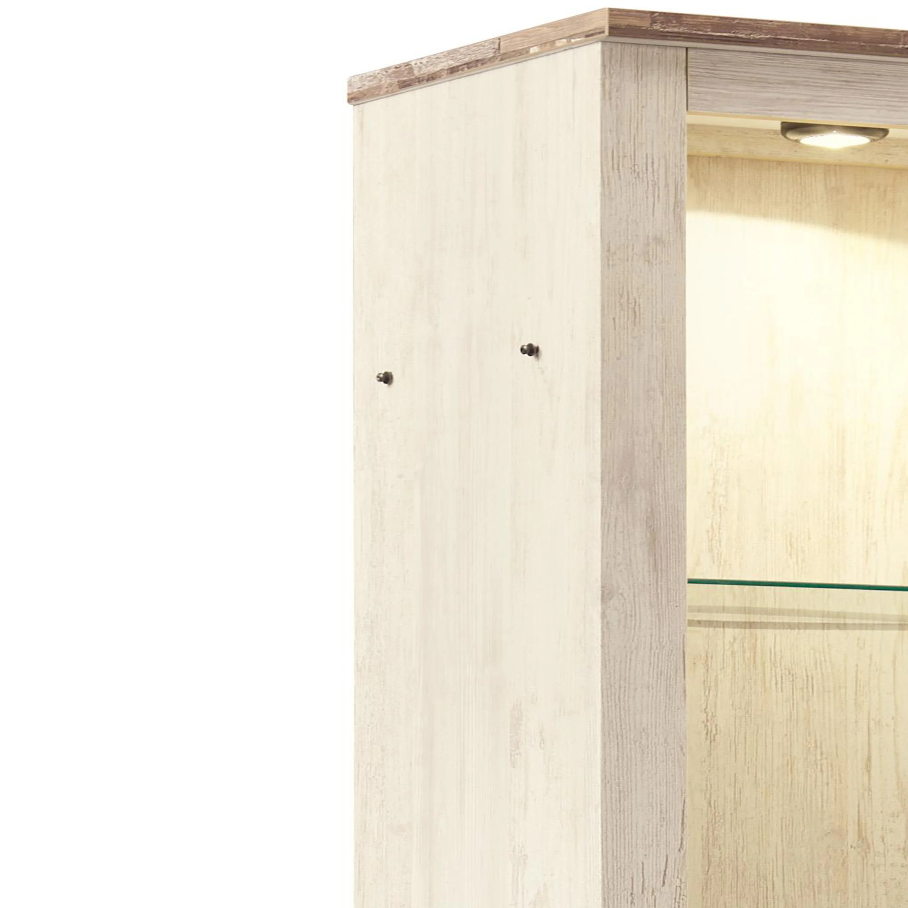 Tall Pier with 1 Door Cabinet and 2 Adjustable Glass Shelves, Antique White By Benzara - Image 5