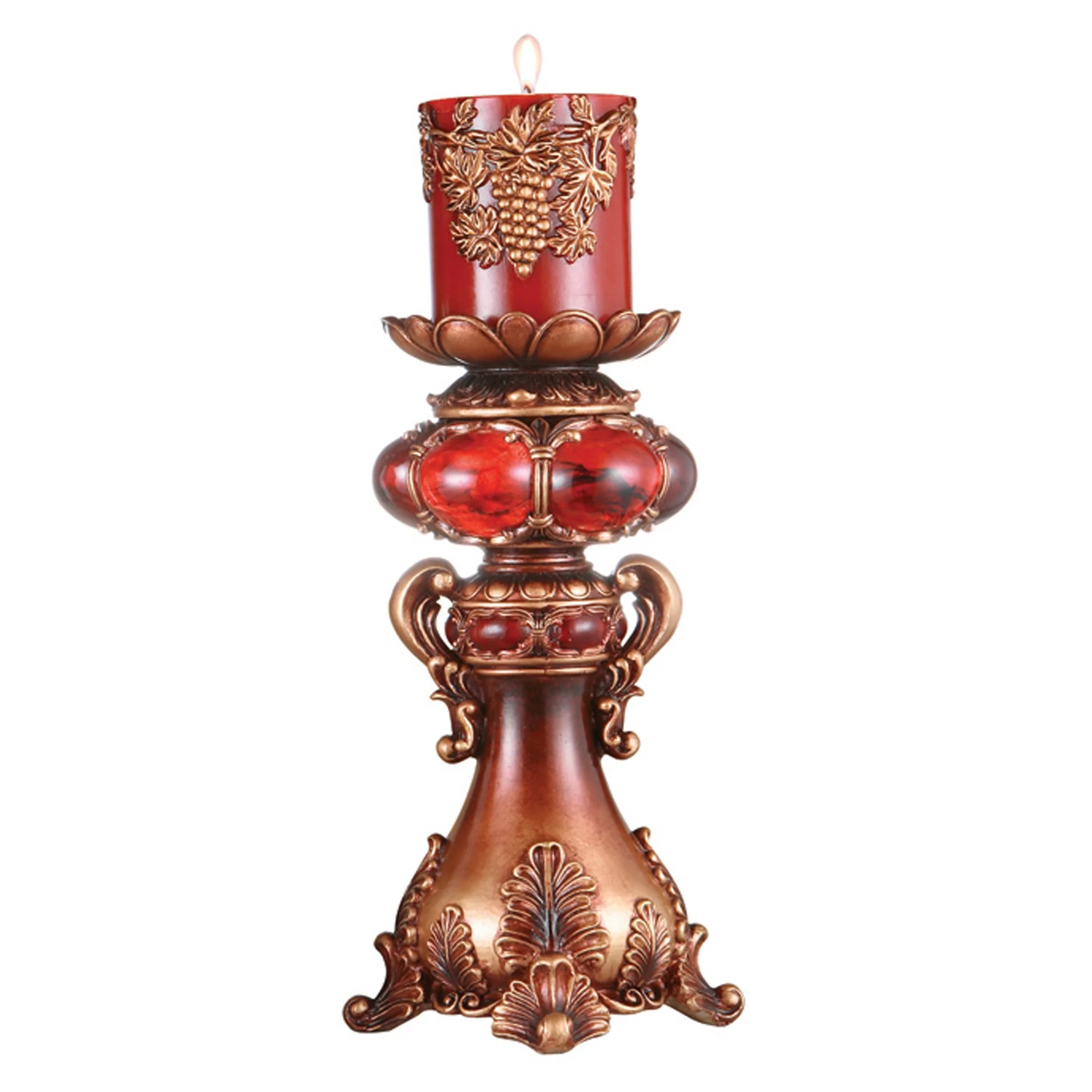 Tall Red and Brown Faux Marble Candle Holder with Candle By Homeroots - Image 2