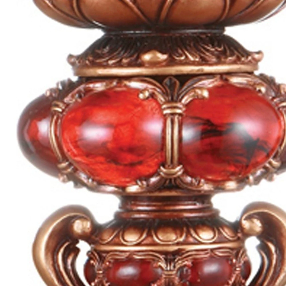 Tall Red and Brown Faux Marble Candle Holder with Candle By Homeroots - Image 4