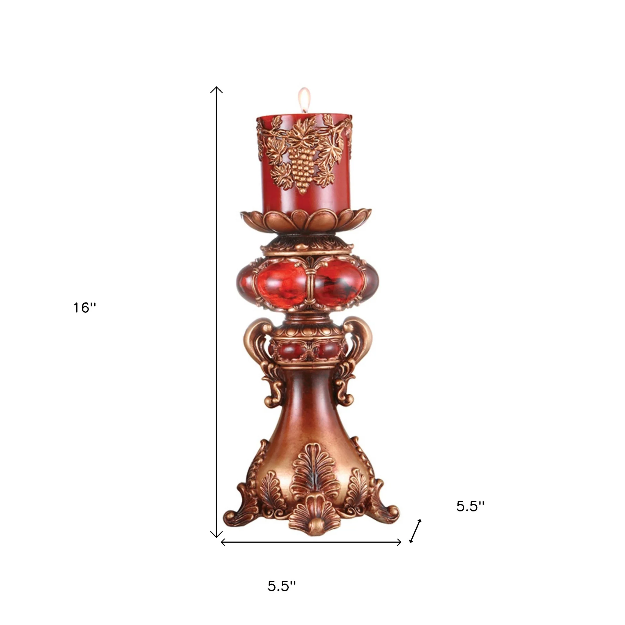 Tall Red and Brown Faux Marble Candle Holder with Candle By Homeroots - Image 5