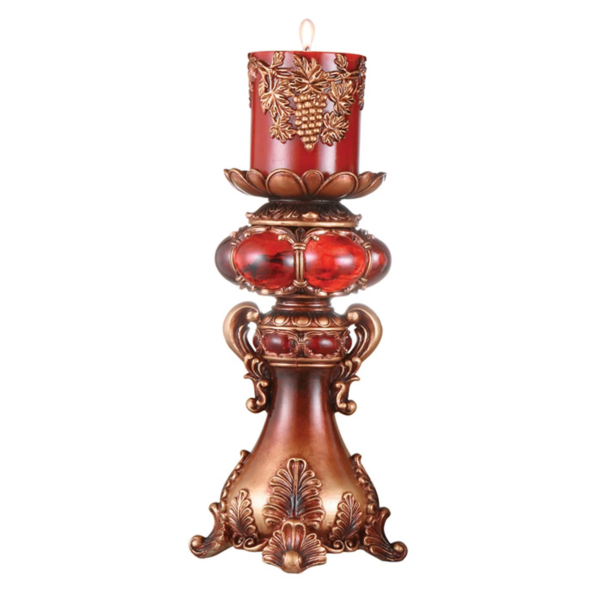 Tall Red and Brown Faux Marble Candle Holder with Candle By Homeroots - Image 6