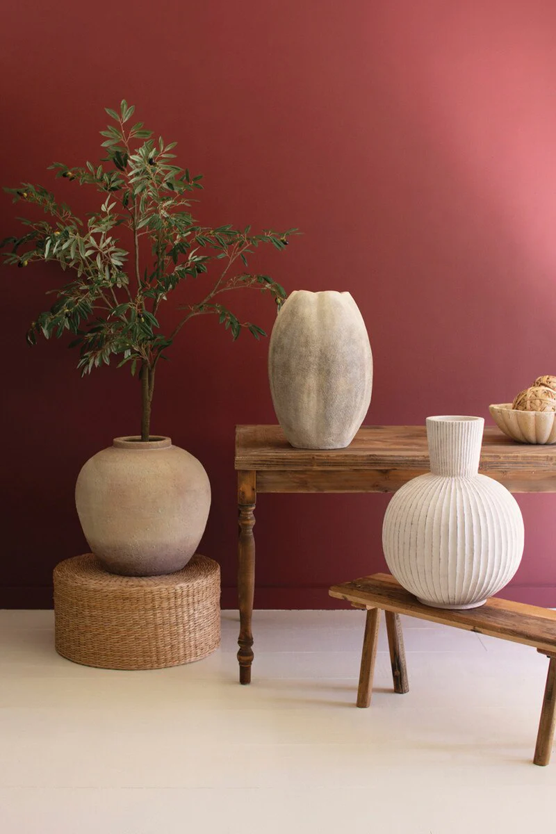 Tall Stone Composite Scalloped Vase By Kalalou - Image 2