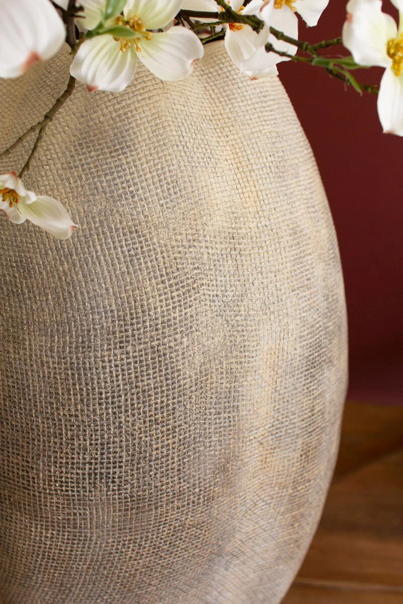 Tall Stone Composite Scalloped Vase By Kalalou - Image 3