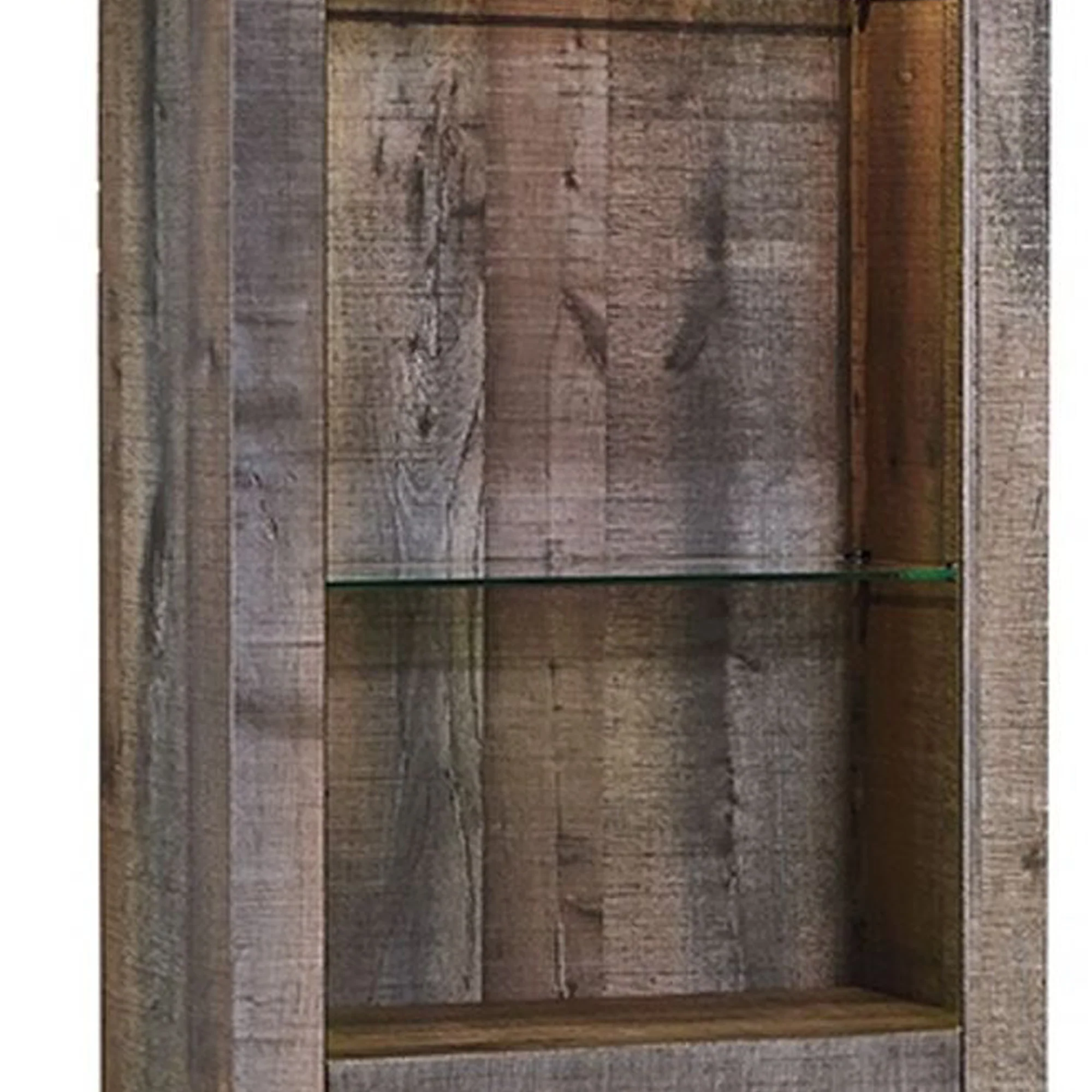 Tall Wooden Pier with 1 Door Cabinet and 2 Adjustable Glass Shelves, Brown By Benzara - Image 2