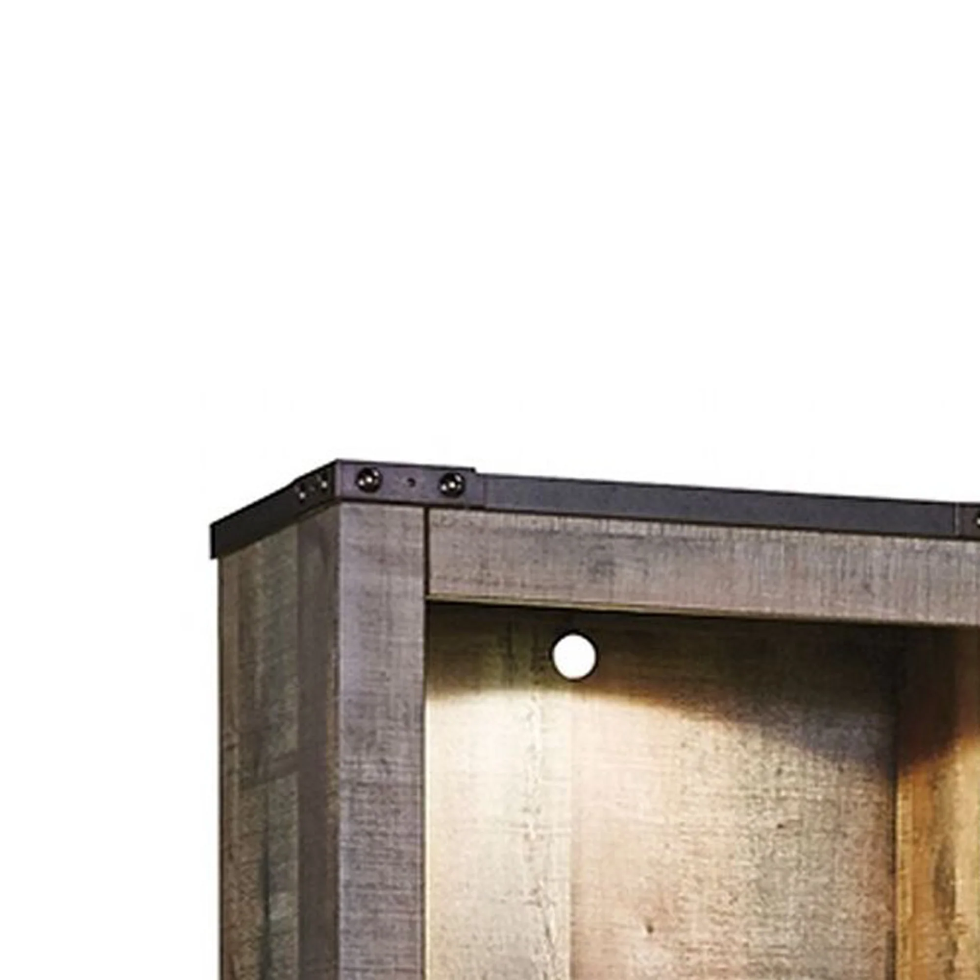 Tall Wooden Pier with 1 Door Cabinet and 2 Adjustable Glass Shelves, Brown By Benzara - Image 5