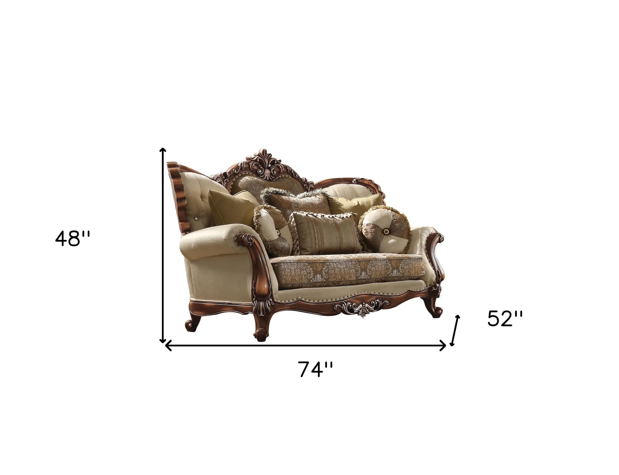 Tan And Brown Velvet Damask Curved Loveseat and Toss Pillows By Homeroots - Image 5