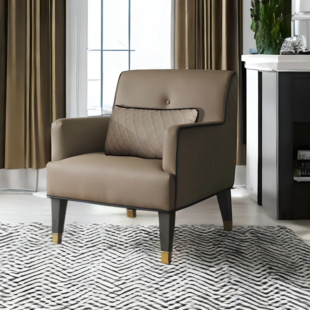Tan and Charcoal Faux Leather Tufted Arm Chair And Toss Pillow By Homeroots - Image 2