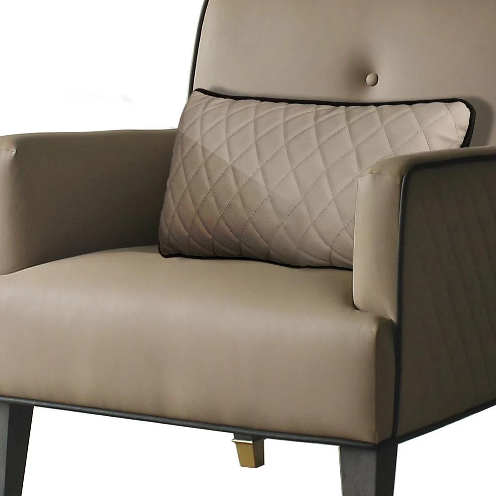 Tan and Charcoal Faux Leather Tufted Arm Chair And Toss Pillow By Homeroots - Image 3