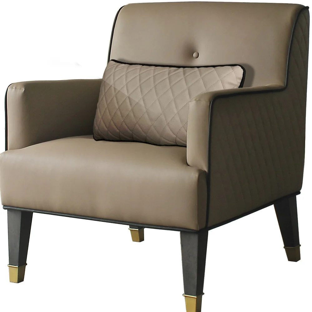 Tan and Charcoal Faux Leather Tufted Arm Chair And Toss Pillow By Homeroots - Image 4