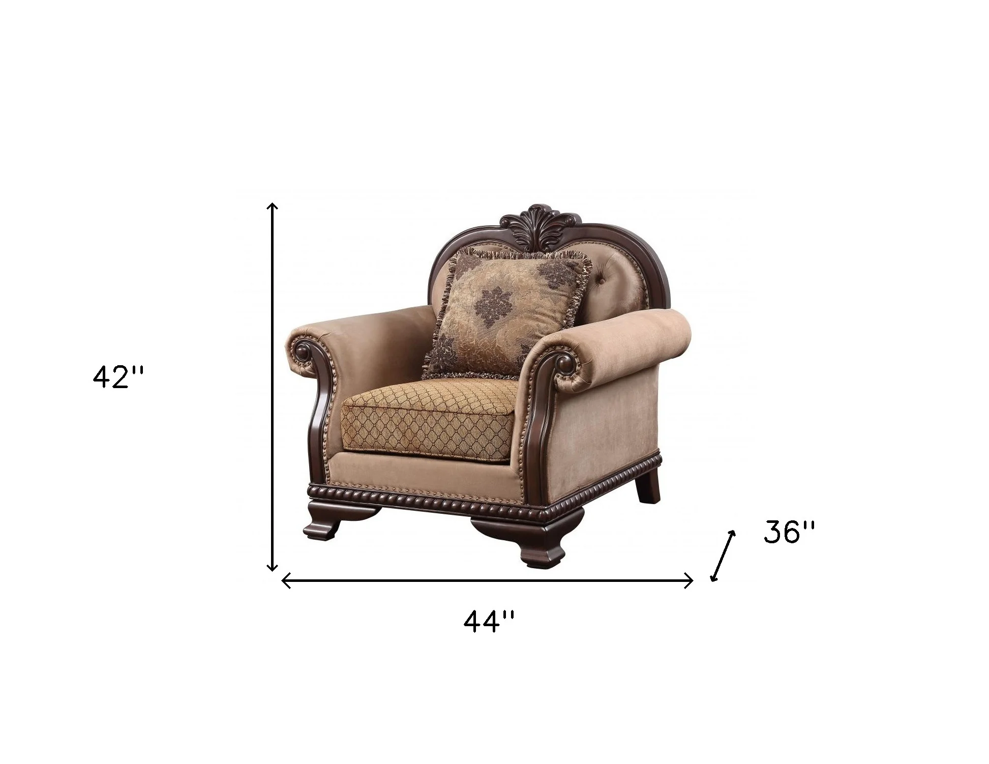 Tan and Espresso Fabric Tufted Arm Chair And Toss Pillow By Homeroots - Image 4