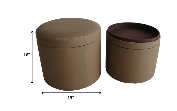 Tan Canvas Round Storage Ottoman By Homeroots - Image 2