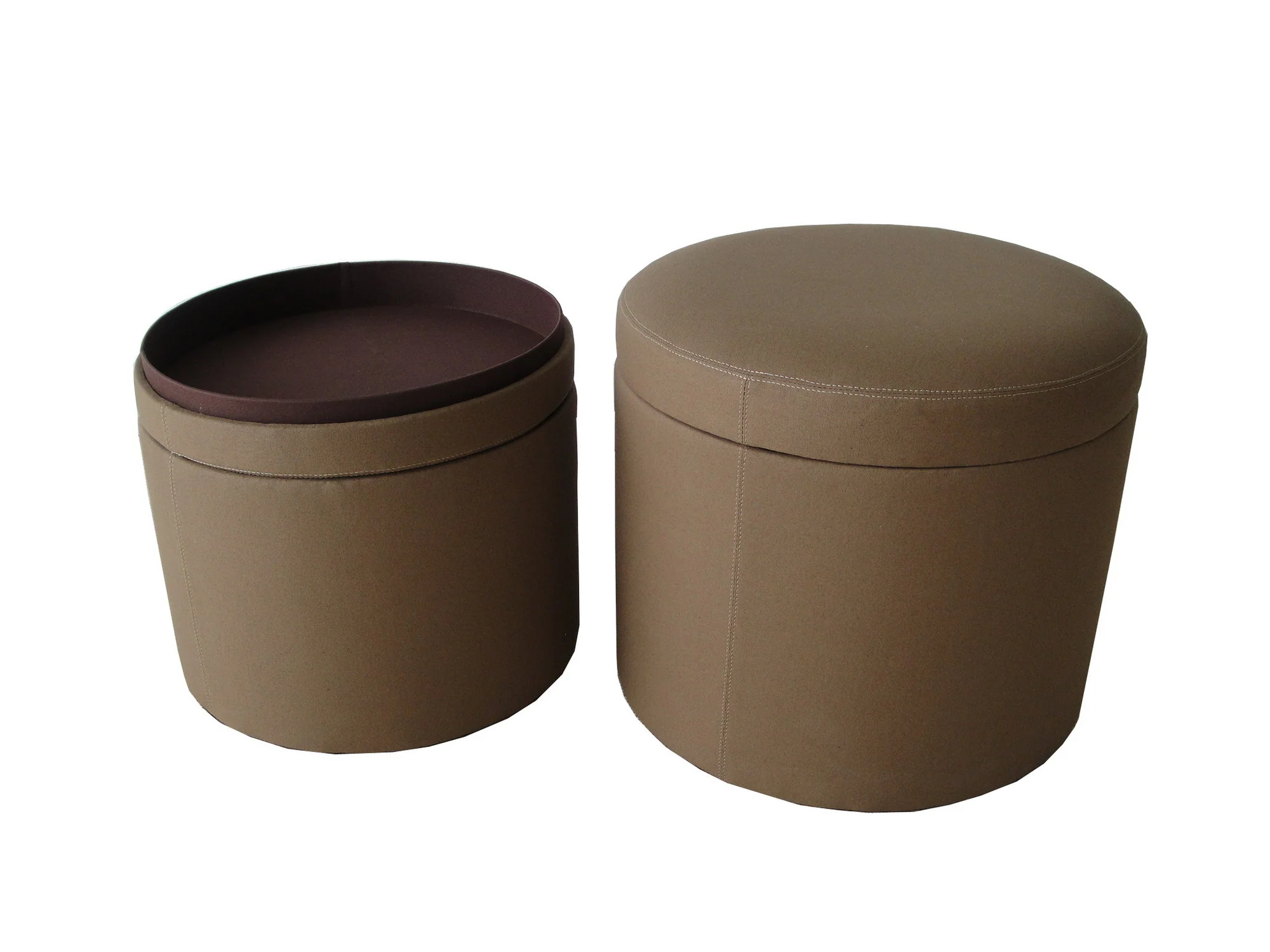 Tan Canvas Round Storage Ottoman By Homeroots - Image 3
