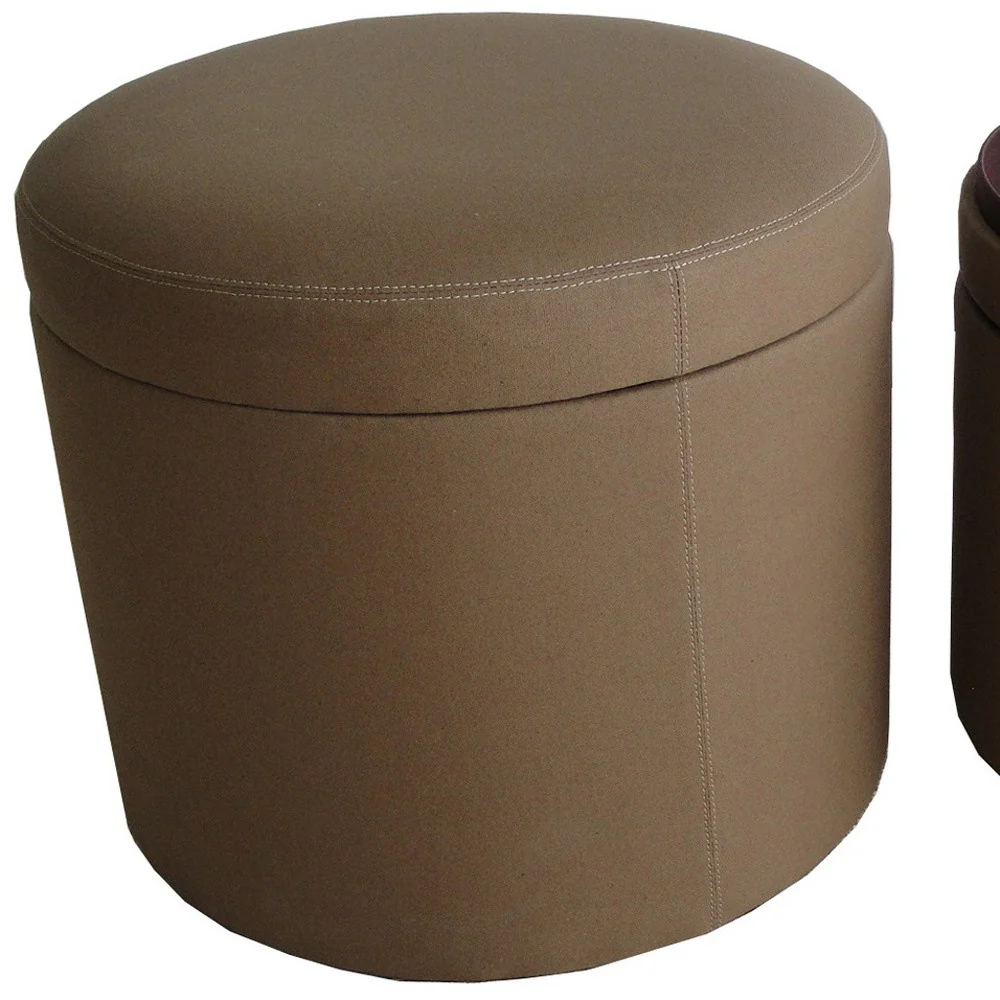 Tan Canvas Round Storage Ottoman By Homeroots - Image 4