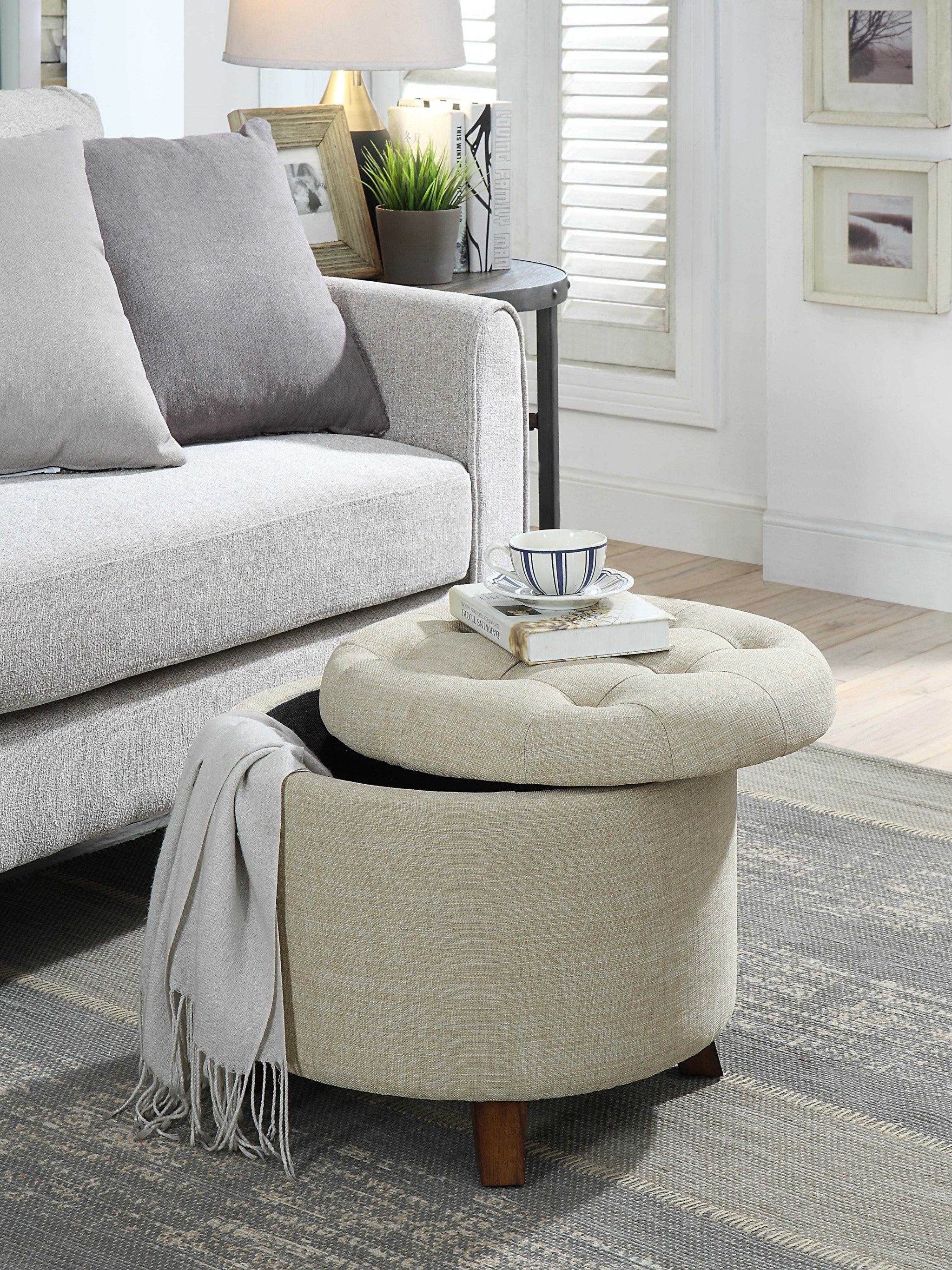 Tan Linen Upholstered Storage Ottoman By Homeroots - Image 2