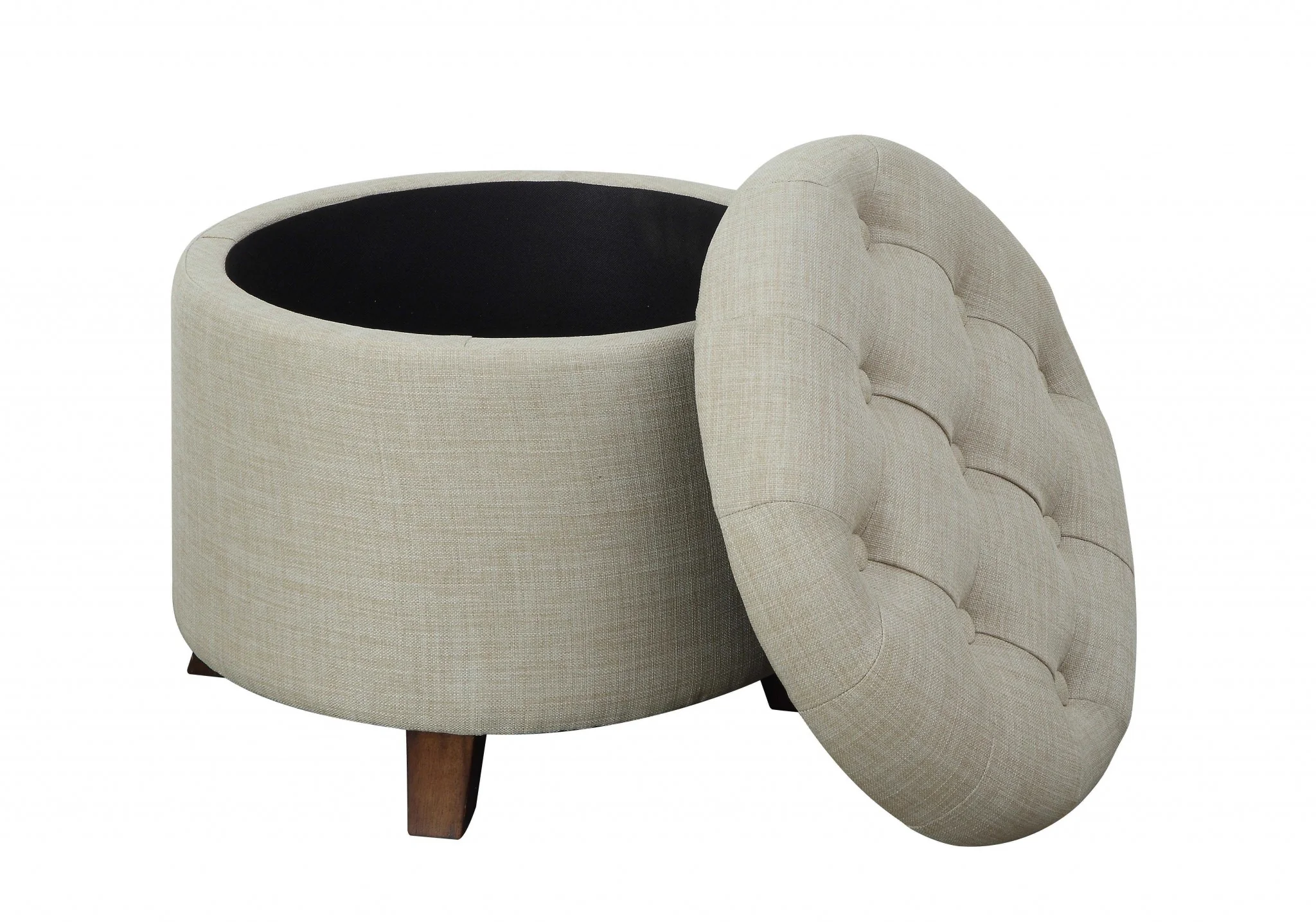 Tan Linen Upholstered Storage Ottoman By Homeroots - Image 3