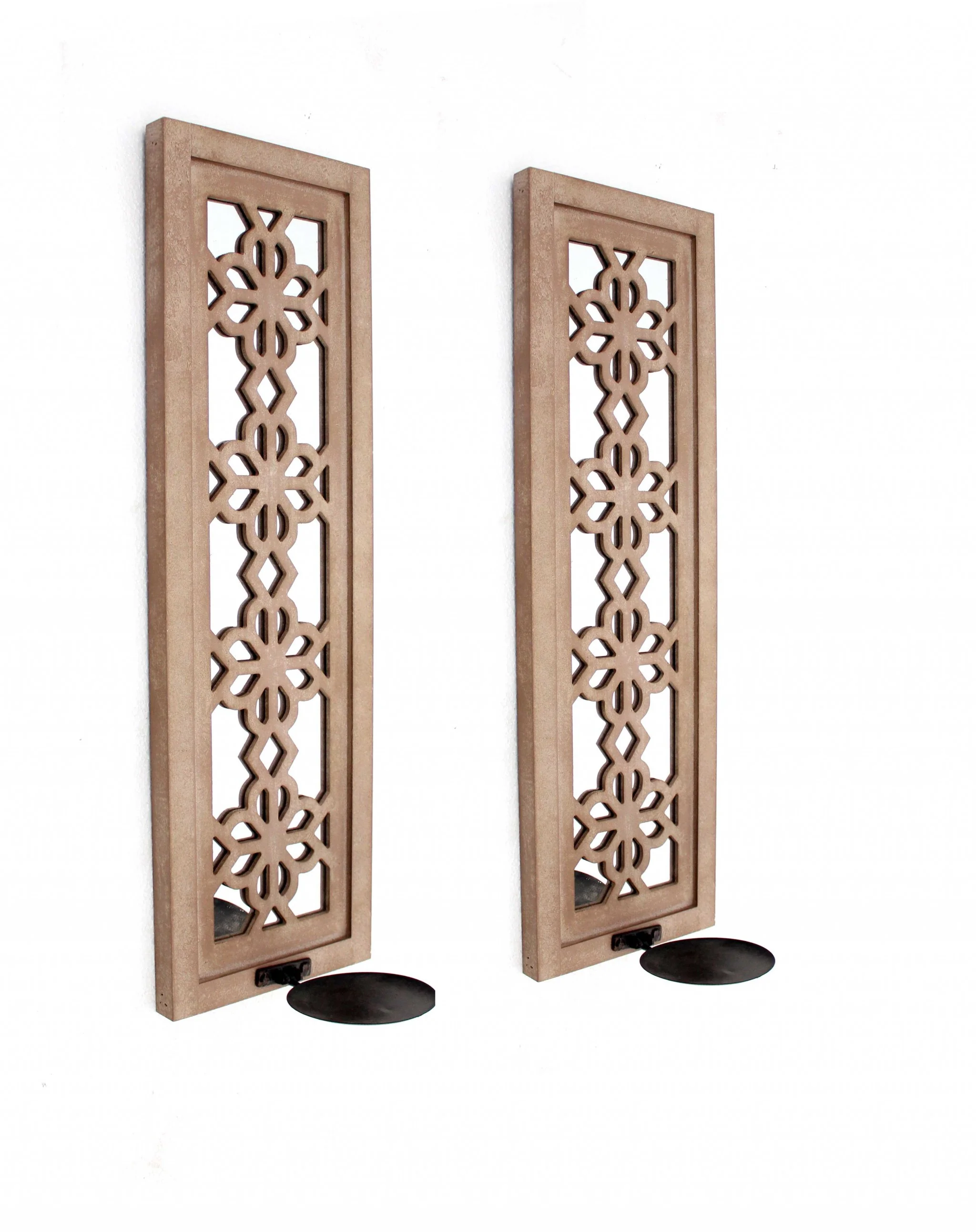 Tan Rustic Lattice Mirrors - Candle Holder Sconce Set By Homeroots - Image 3