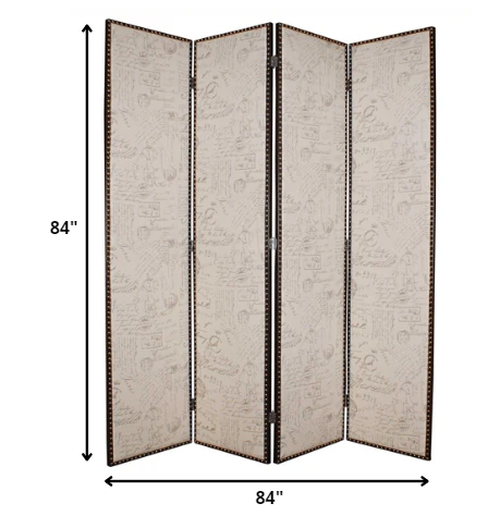 Tan Wood & Fabric Screen By Homeroots - Image 2