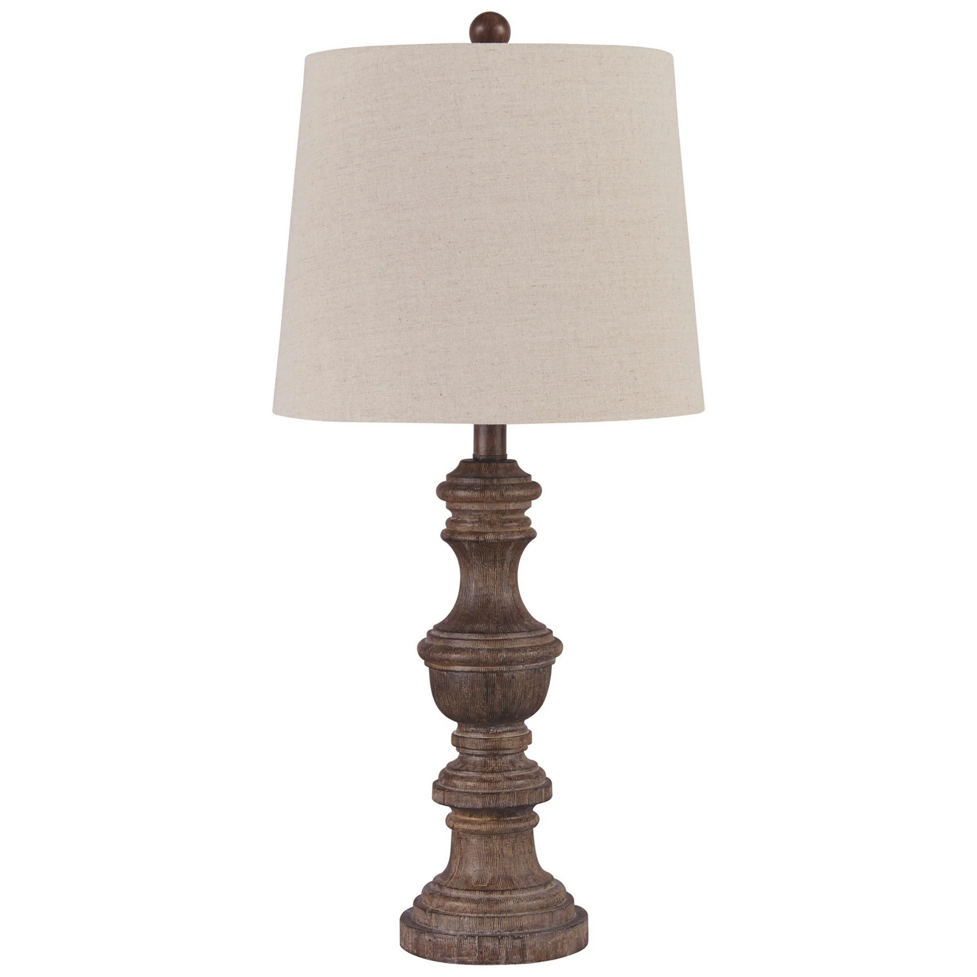 Tapered Fabric Shade Table Lamp With Turned Base Set Of 2 Gray And Brown By Benzara - Image 3